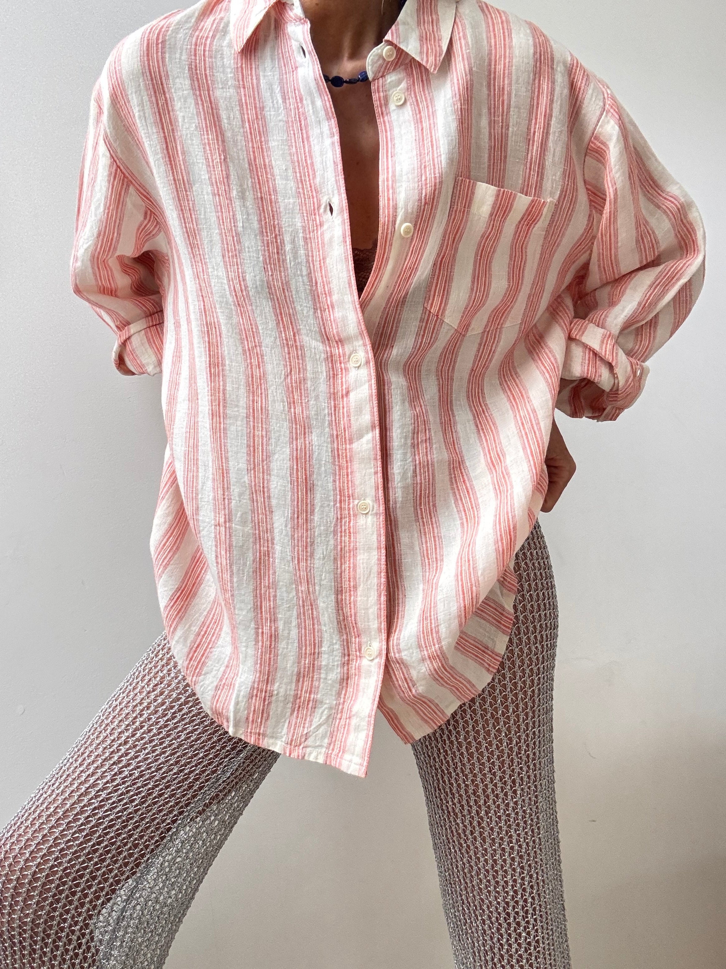 Linen Edgar Shirt Pink Stripe