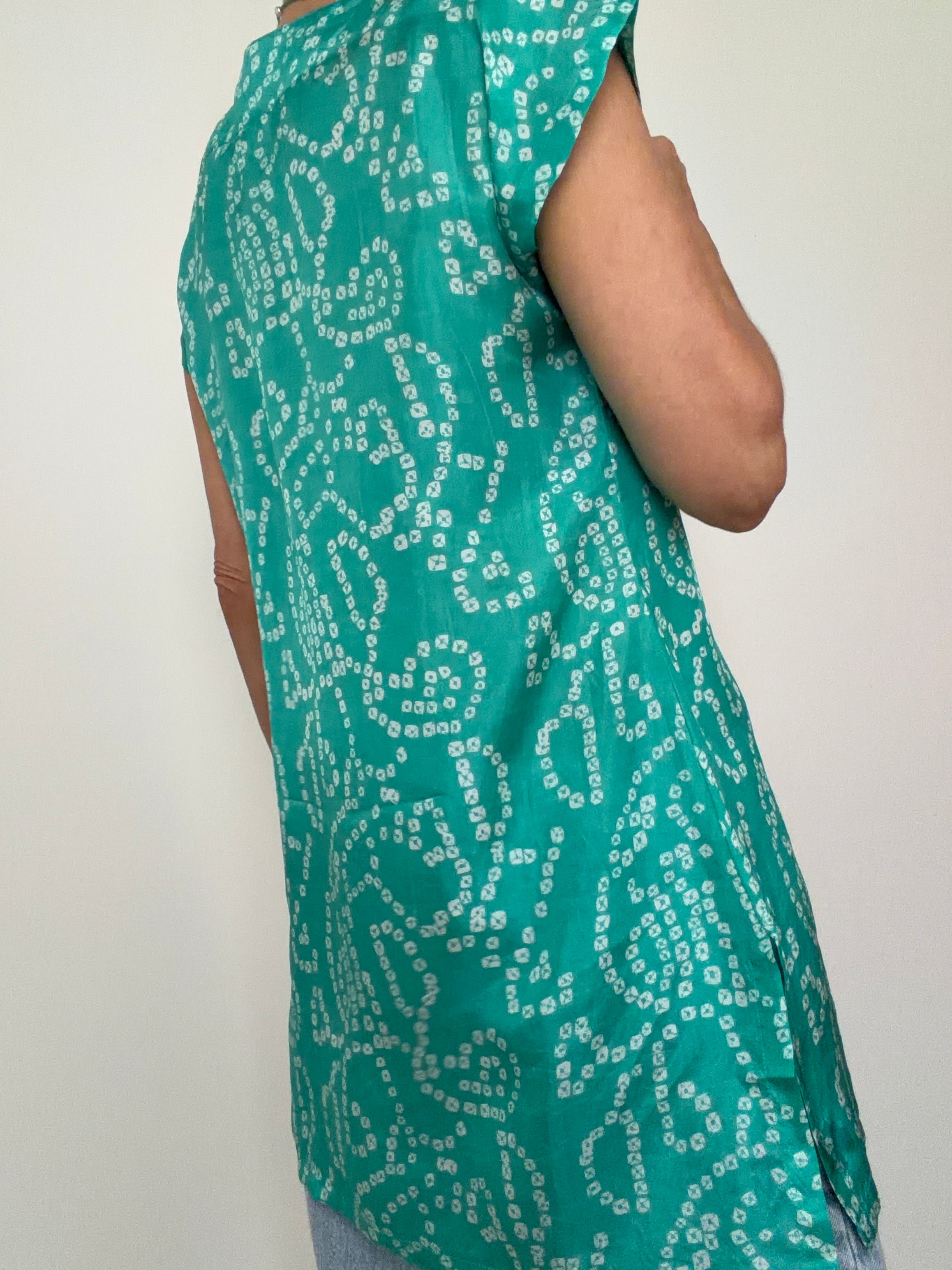 Bandhani Silk Kaftan Emerald