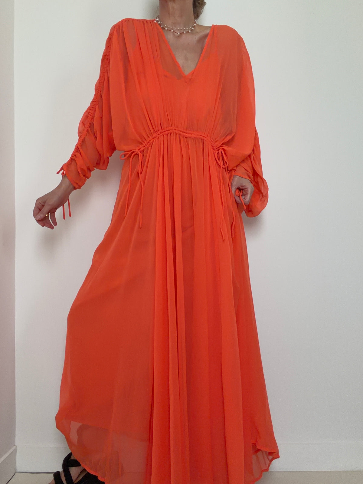 Coral Chiffon Maxi Dress