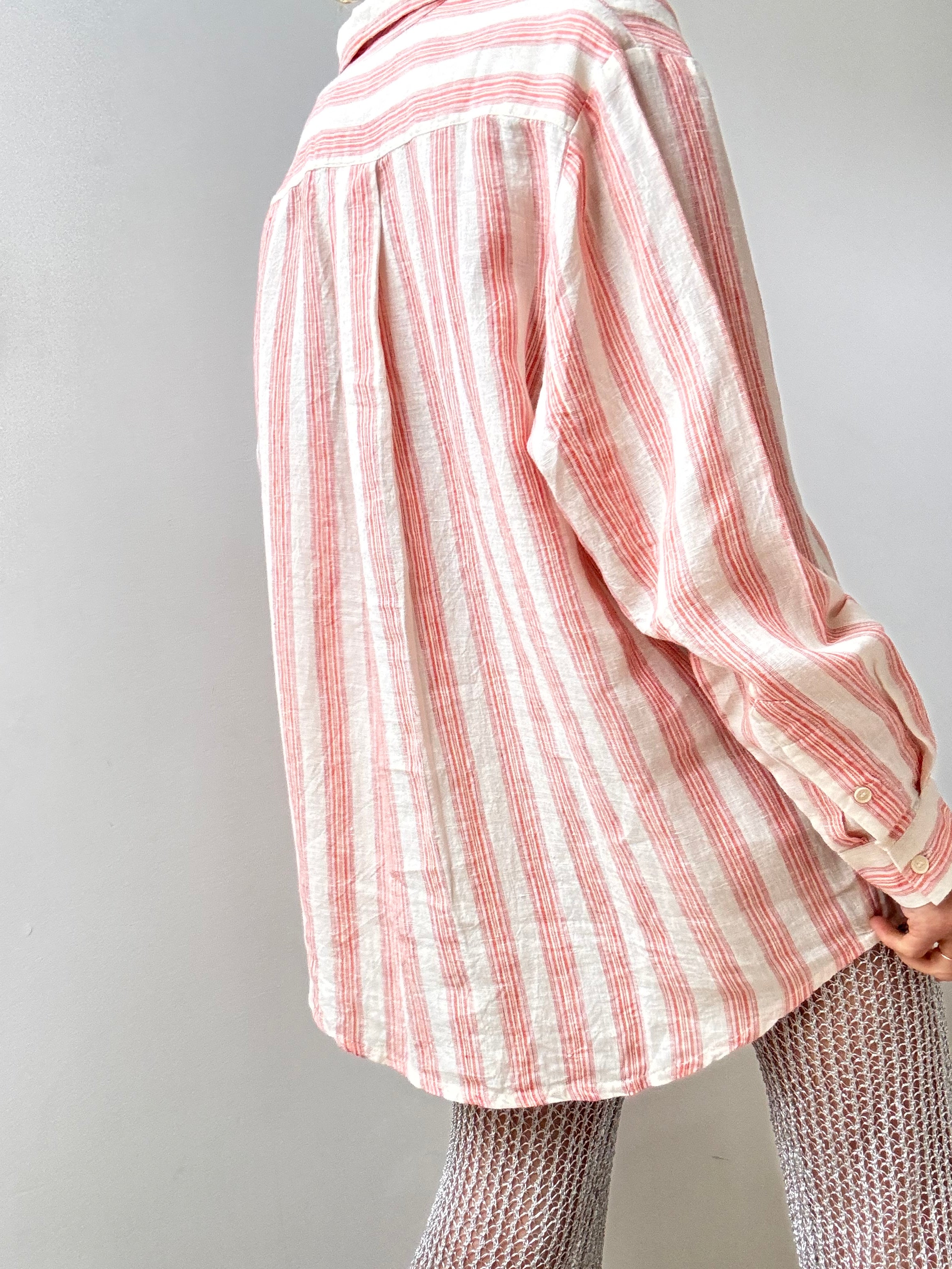 Linen Edgar Shirt Pink Stripe