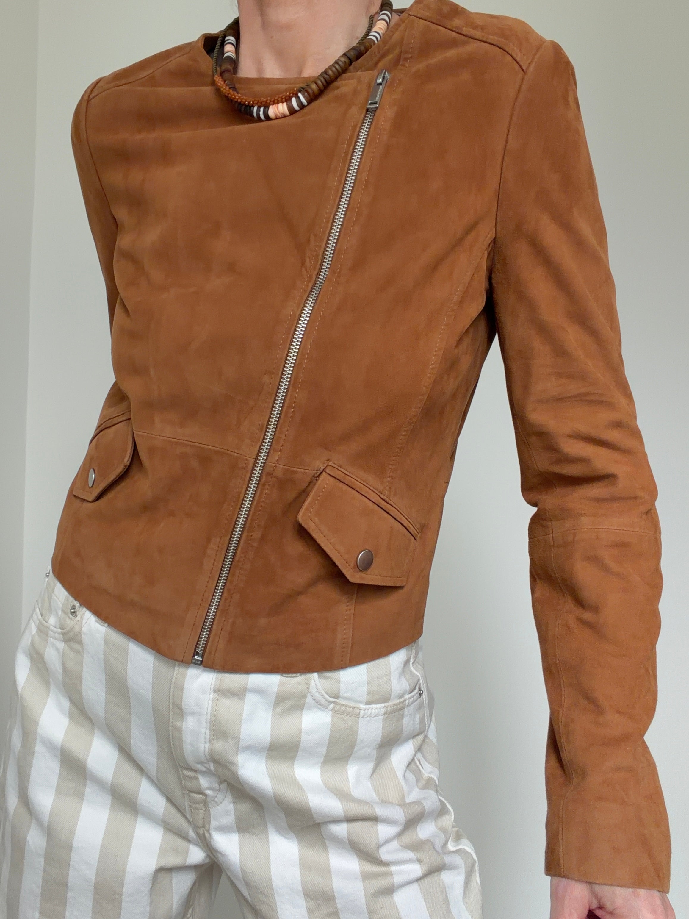 Suede Round Neck Fitted Jacket