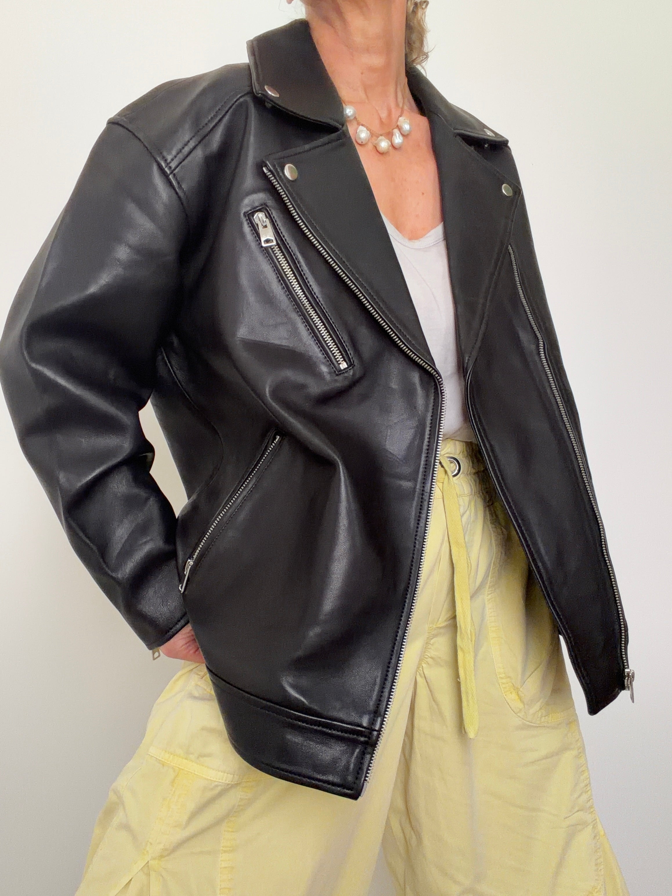 Oversized Leather Biker Midnight