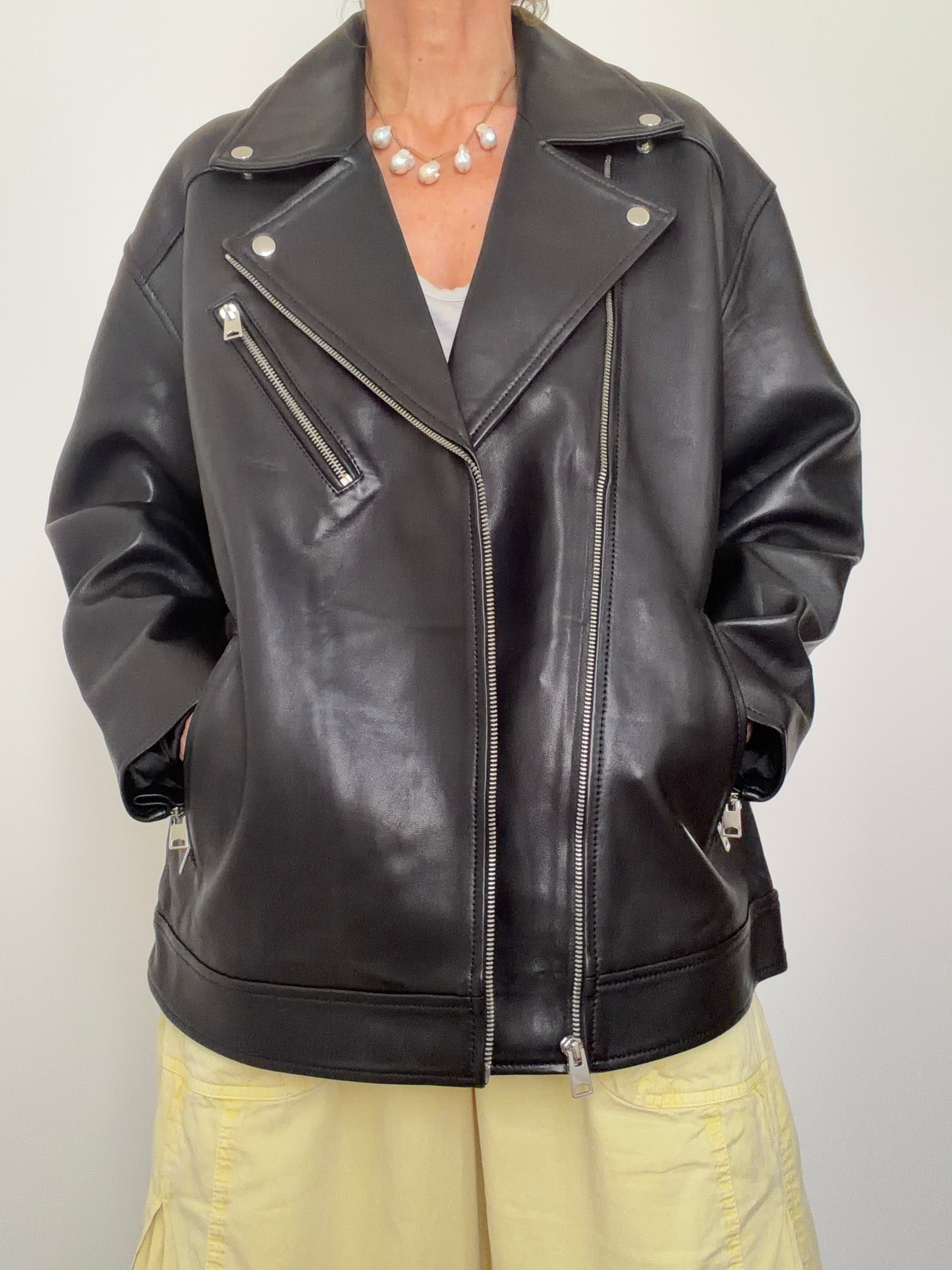 Oversized Leather Biker Midnight
