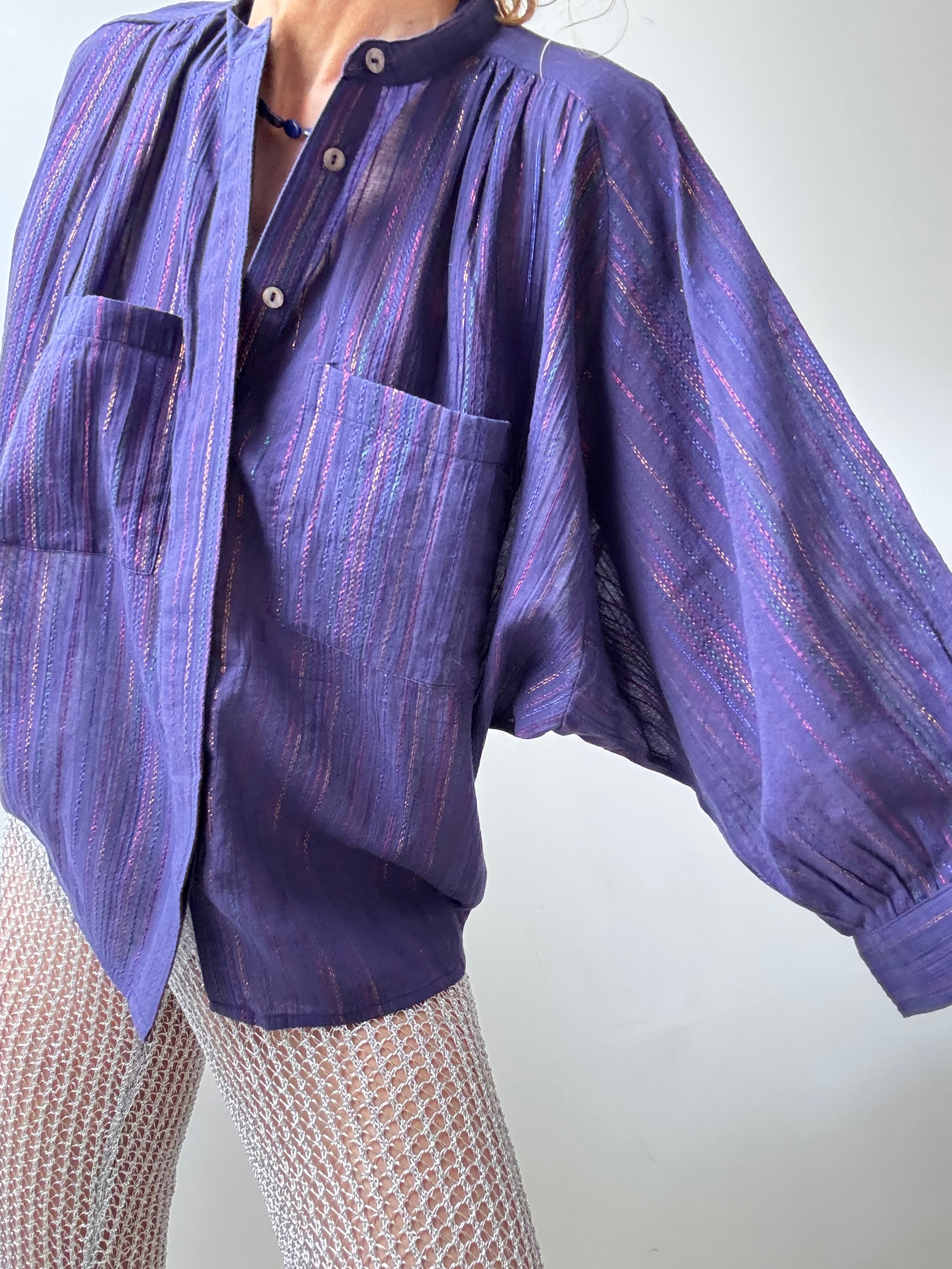 Cotton Gauze Lurex Shirt Purple