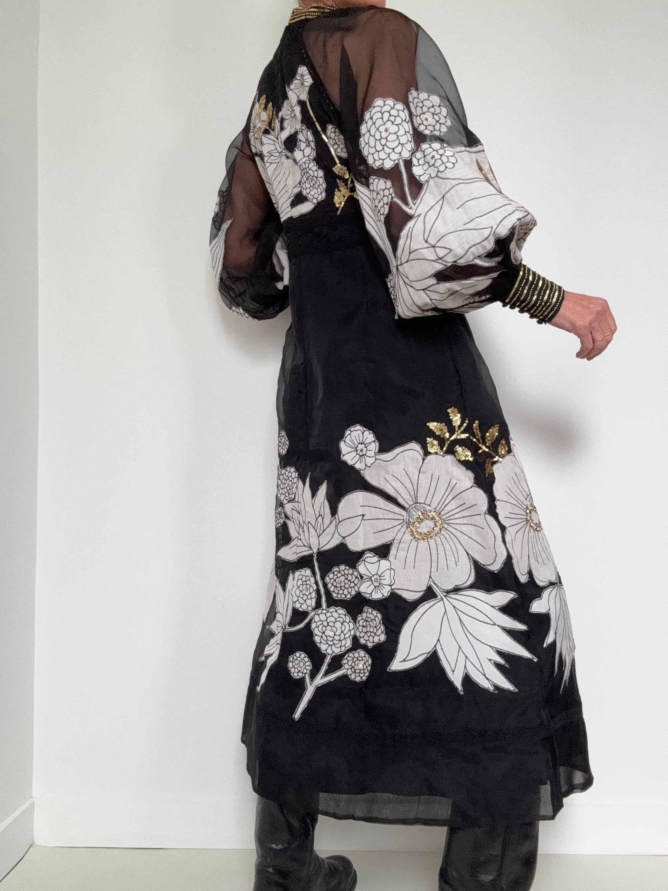 Organdie Applique Midi Dress Black | Dresses