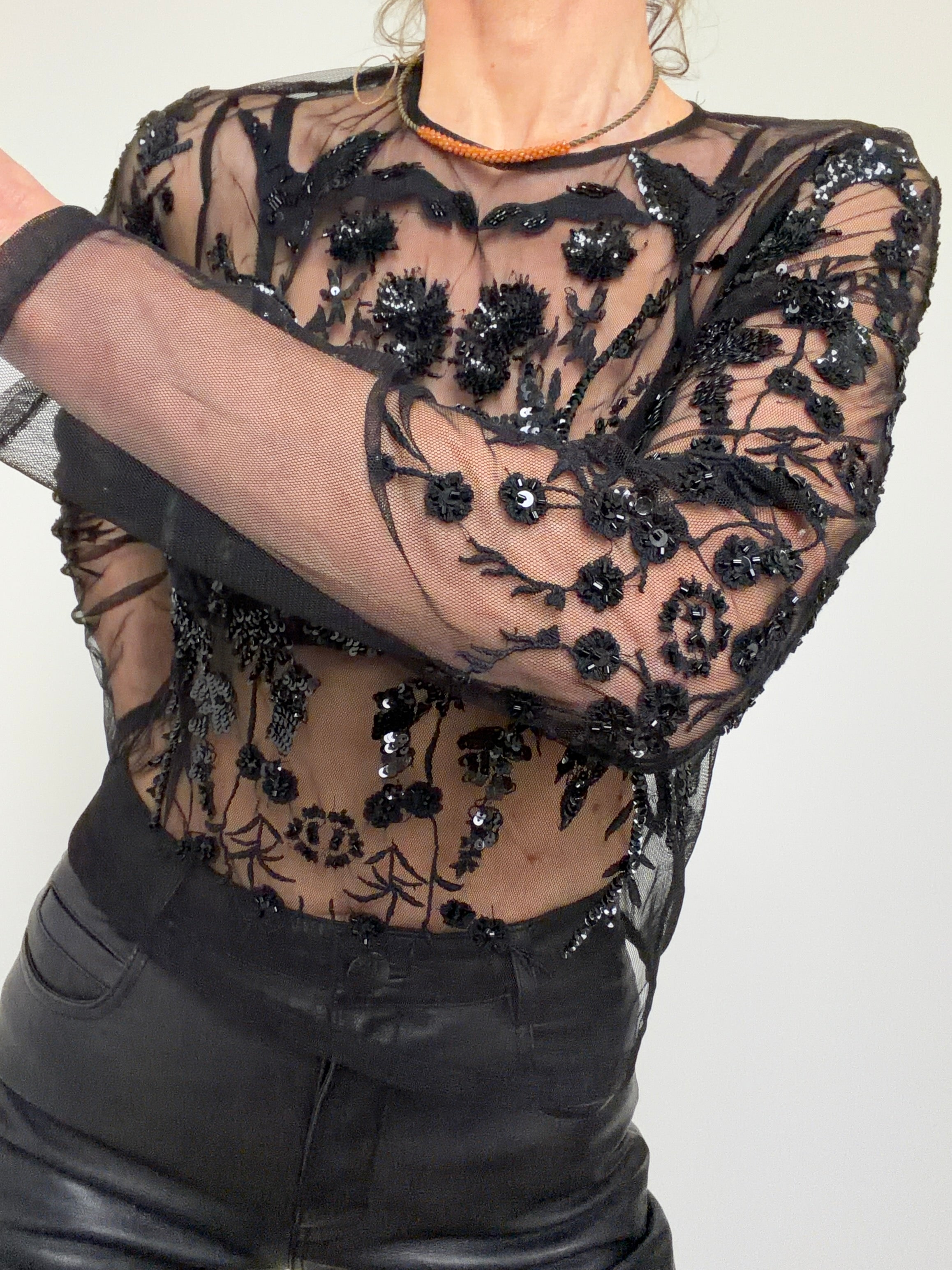 Greta Mesh Embroidery Top