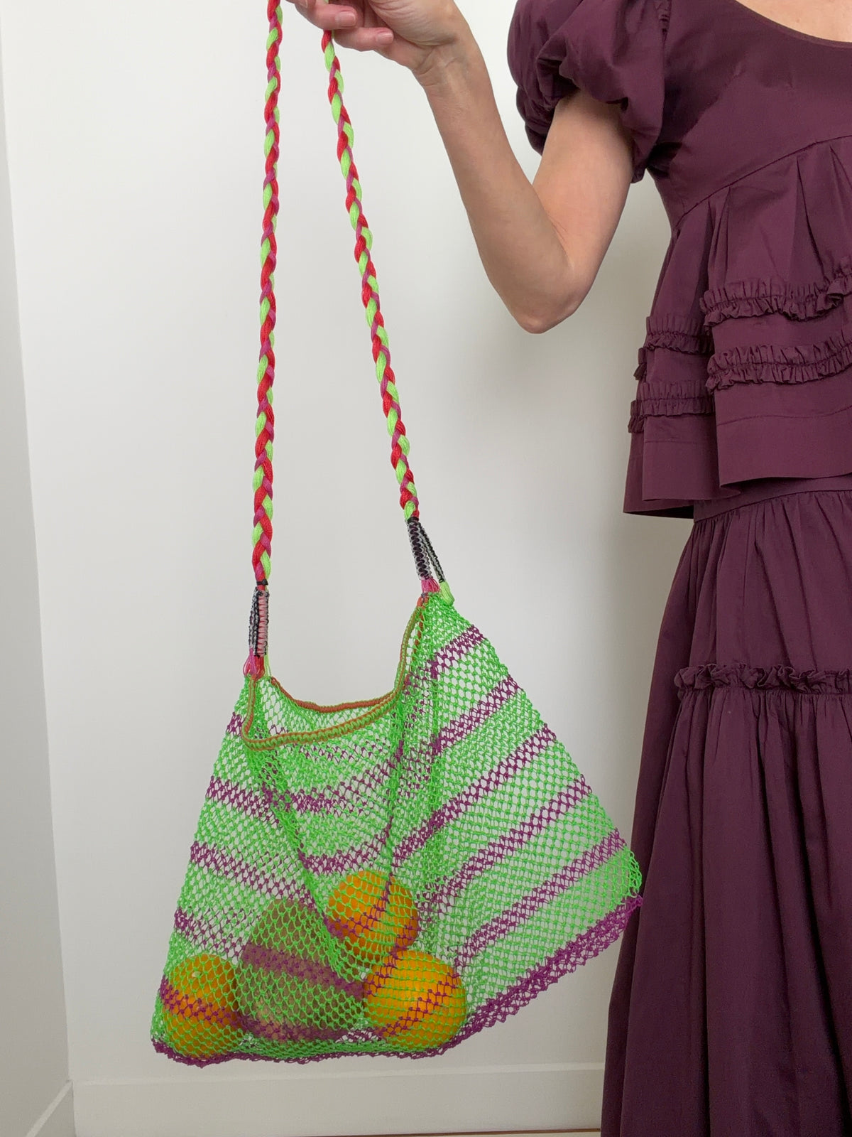 Handmade Nylon Bag Lime-Purple