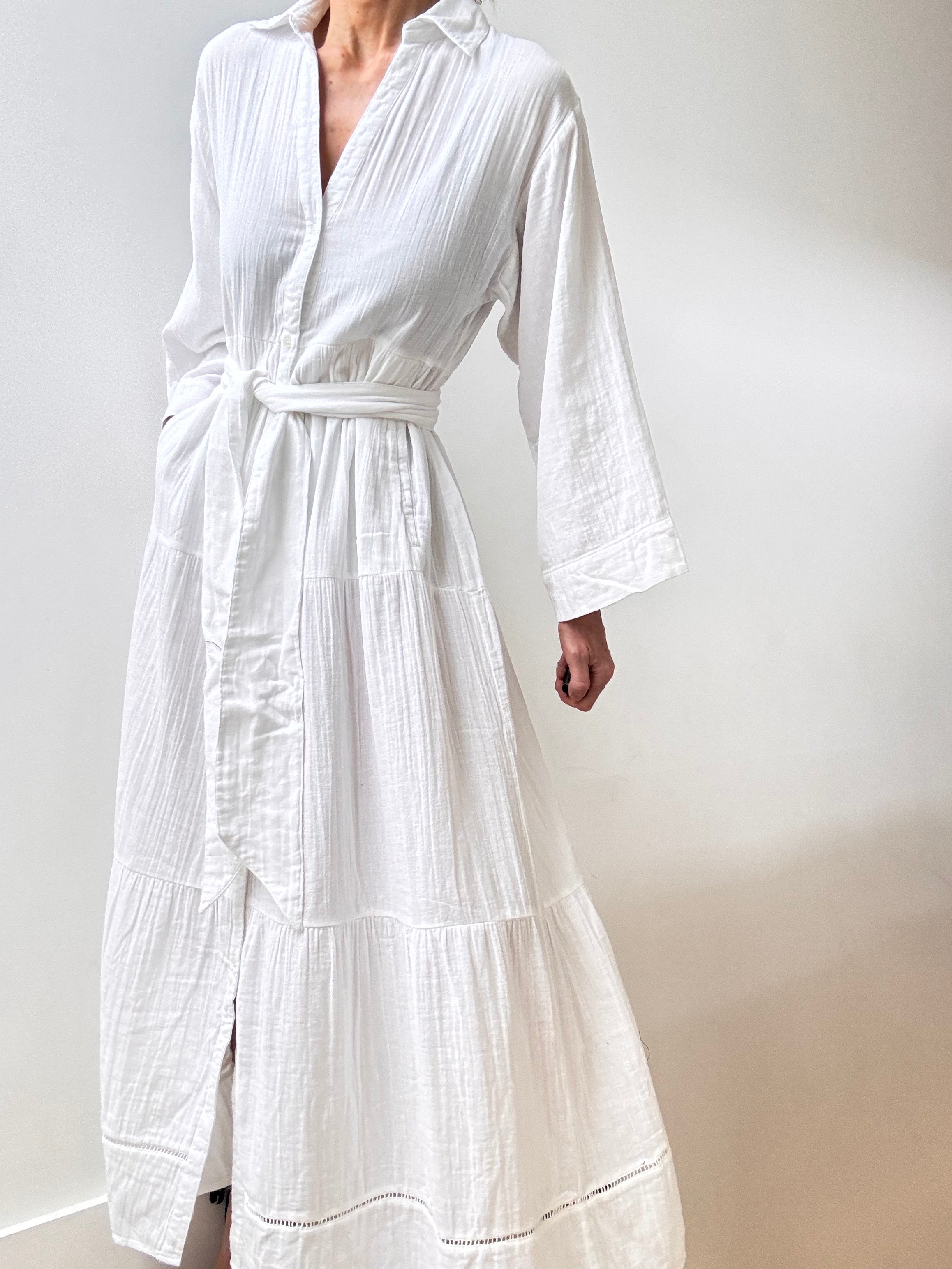 Cheesecloth Button Front Maxi Shirtdress