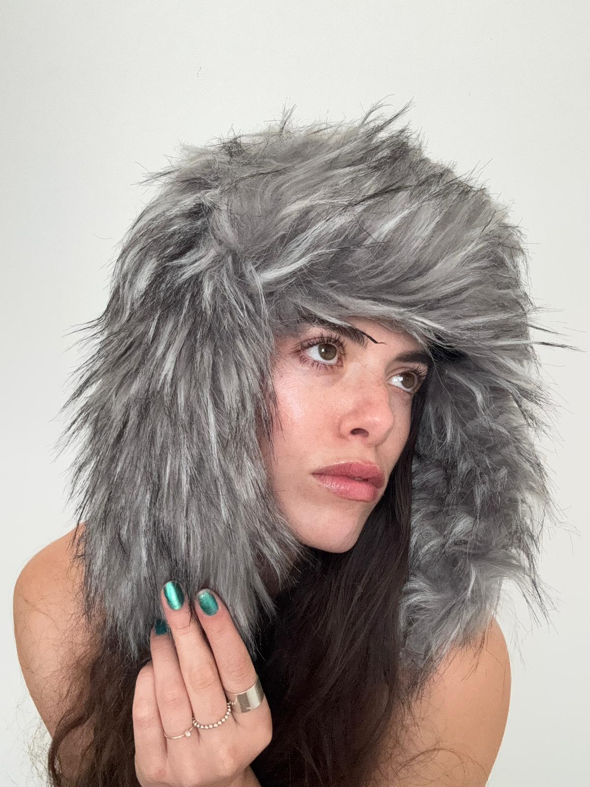 Trapper Hat Long Fur Grey