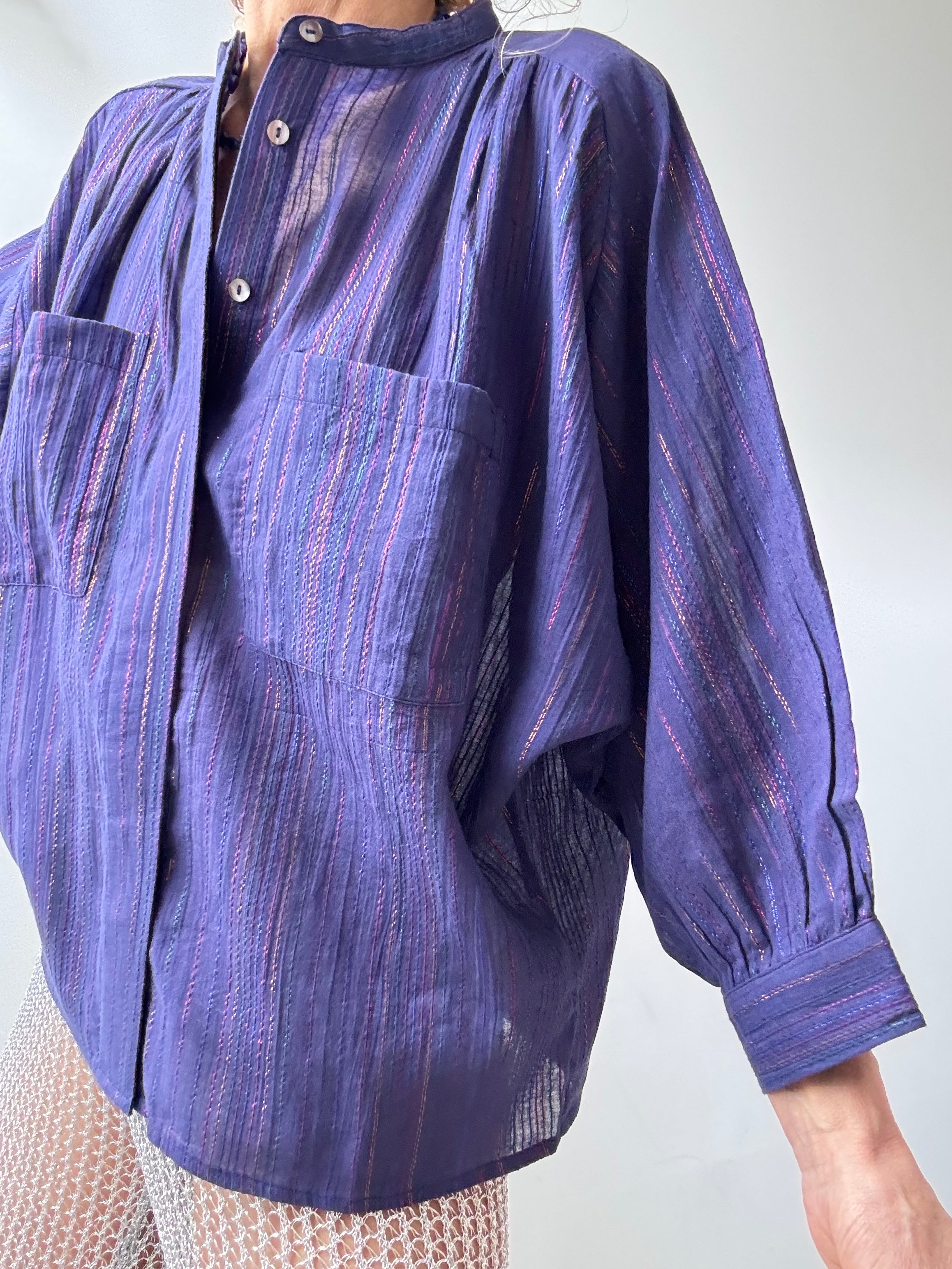 Cotton Gauze Lurex Shirt Purple