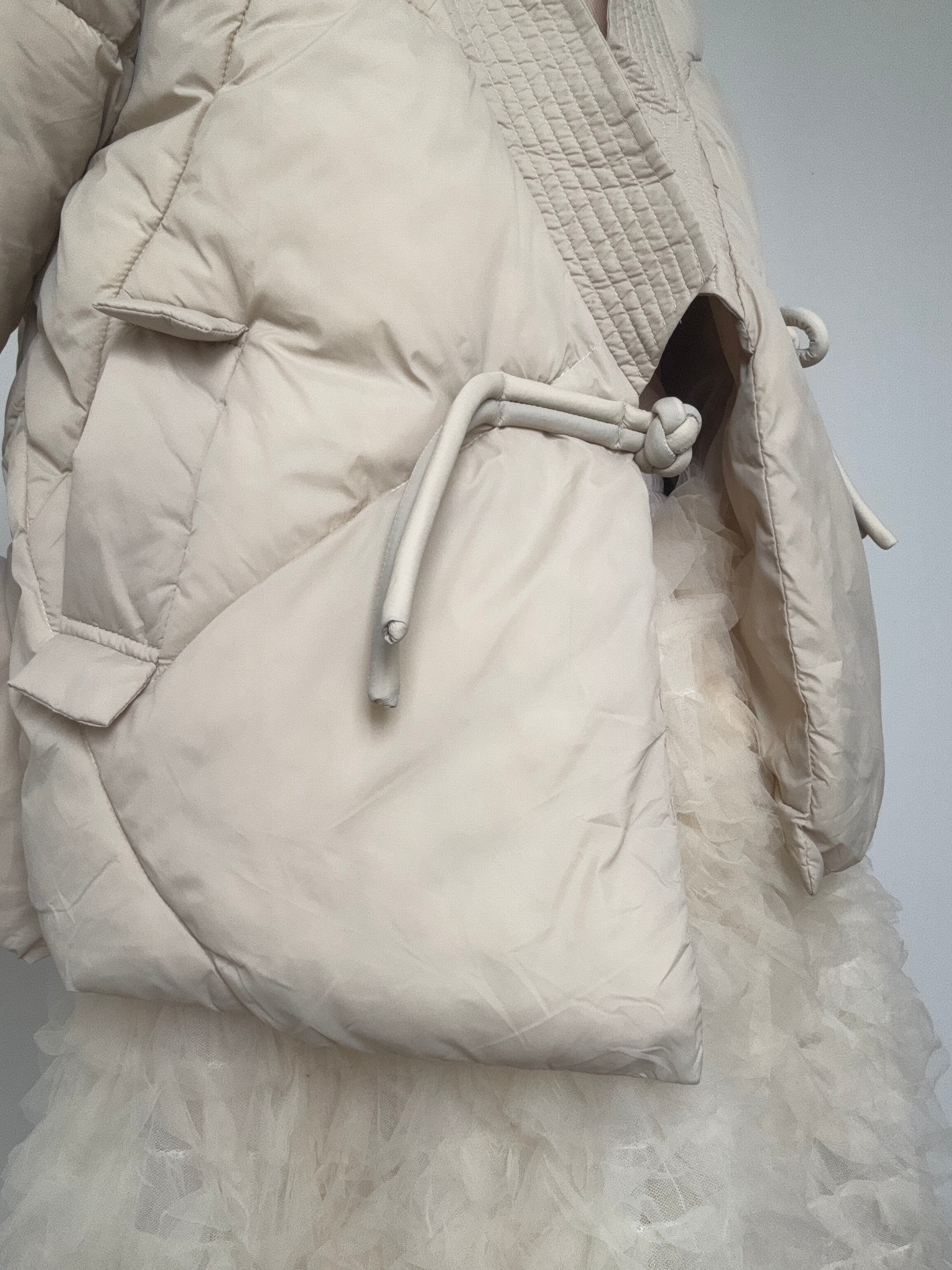 Knotted Button Kimono Jacket Cream
