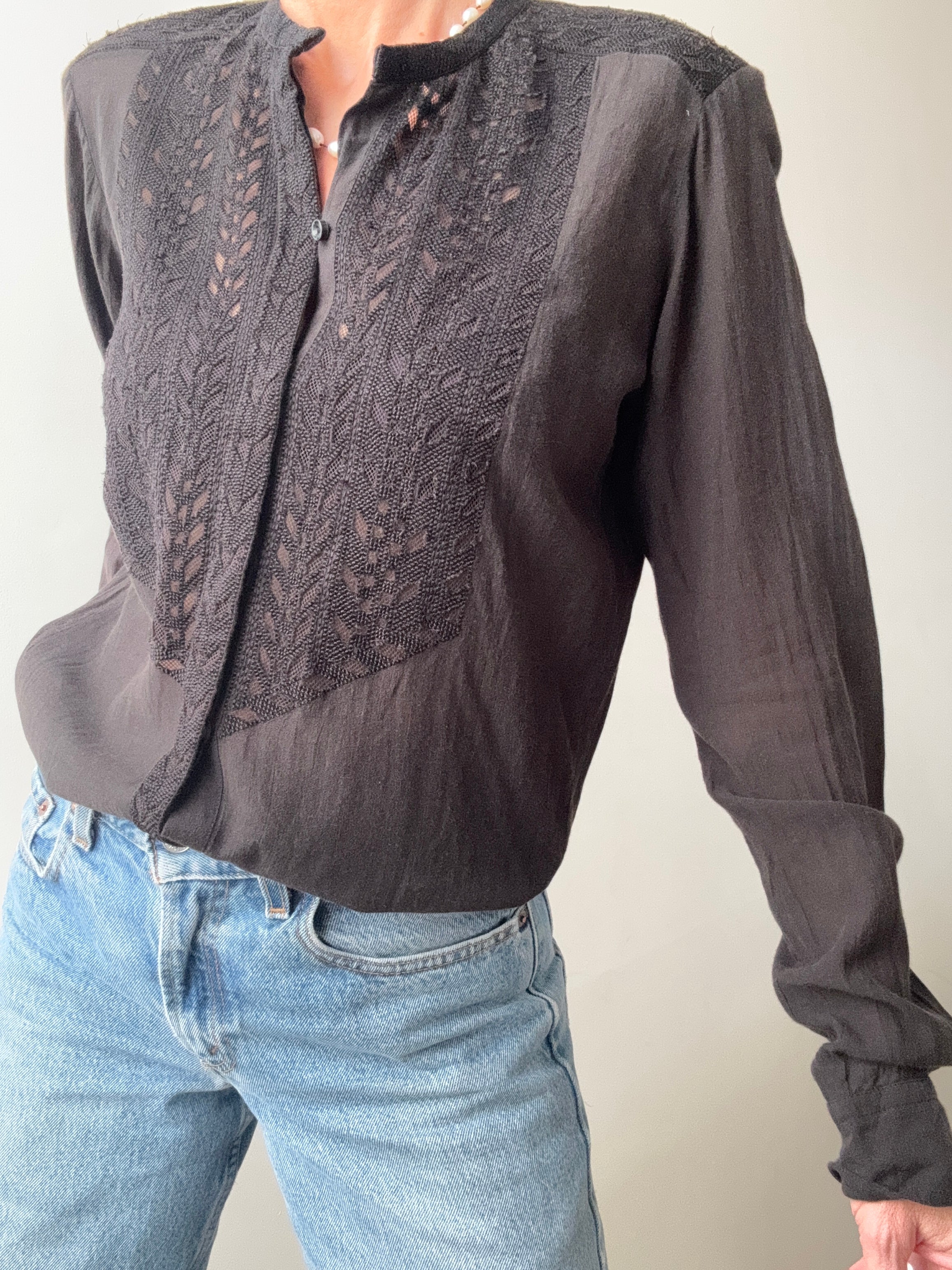 Black on Black Embroidered Bib Shirt | Shirts