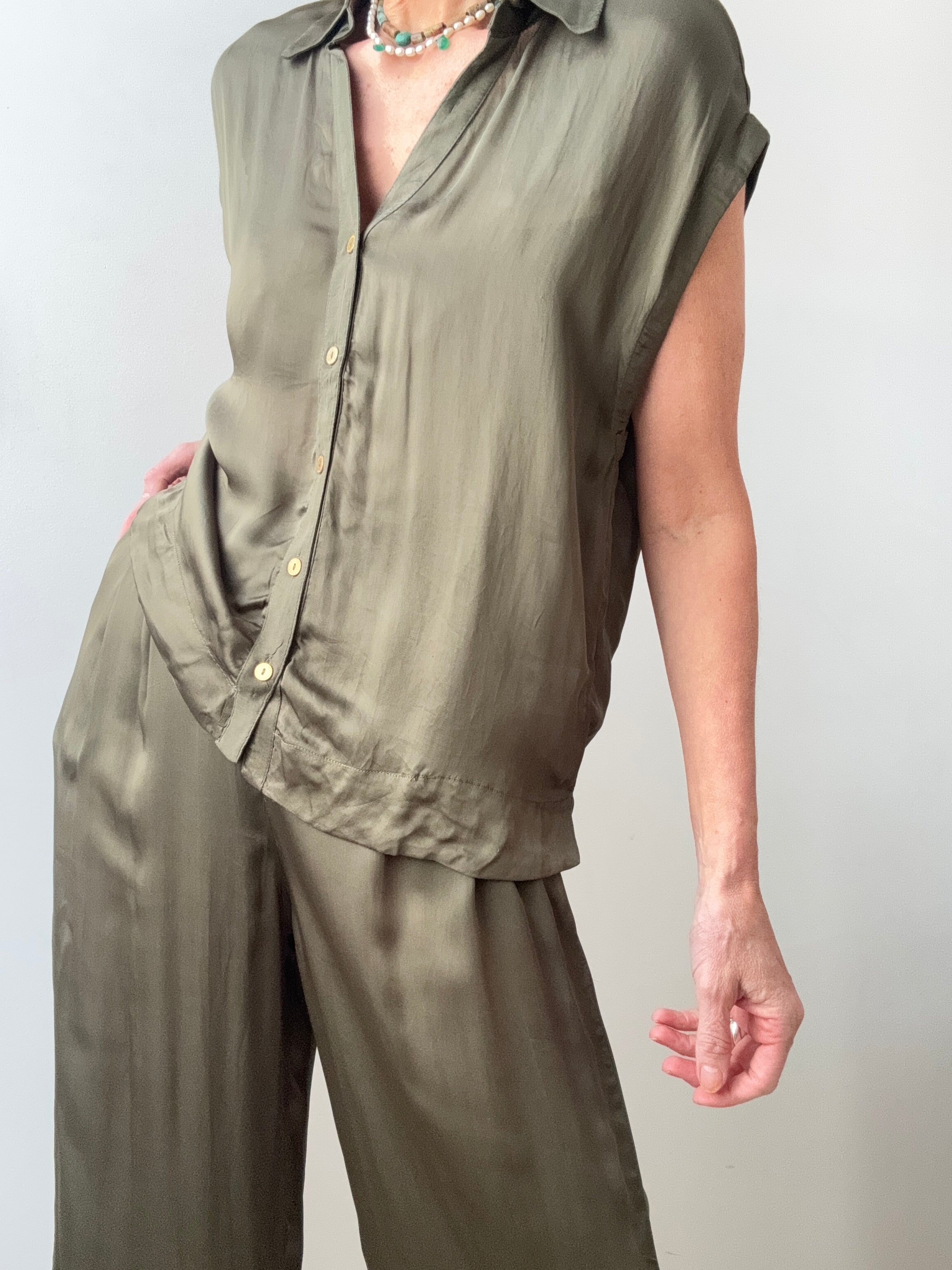 Lola Casademunt Satin Shirt Khaki