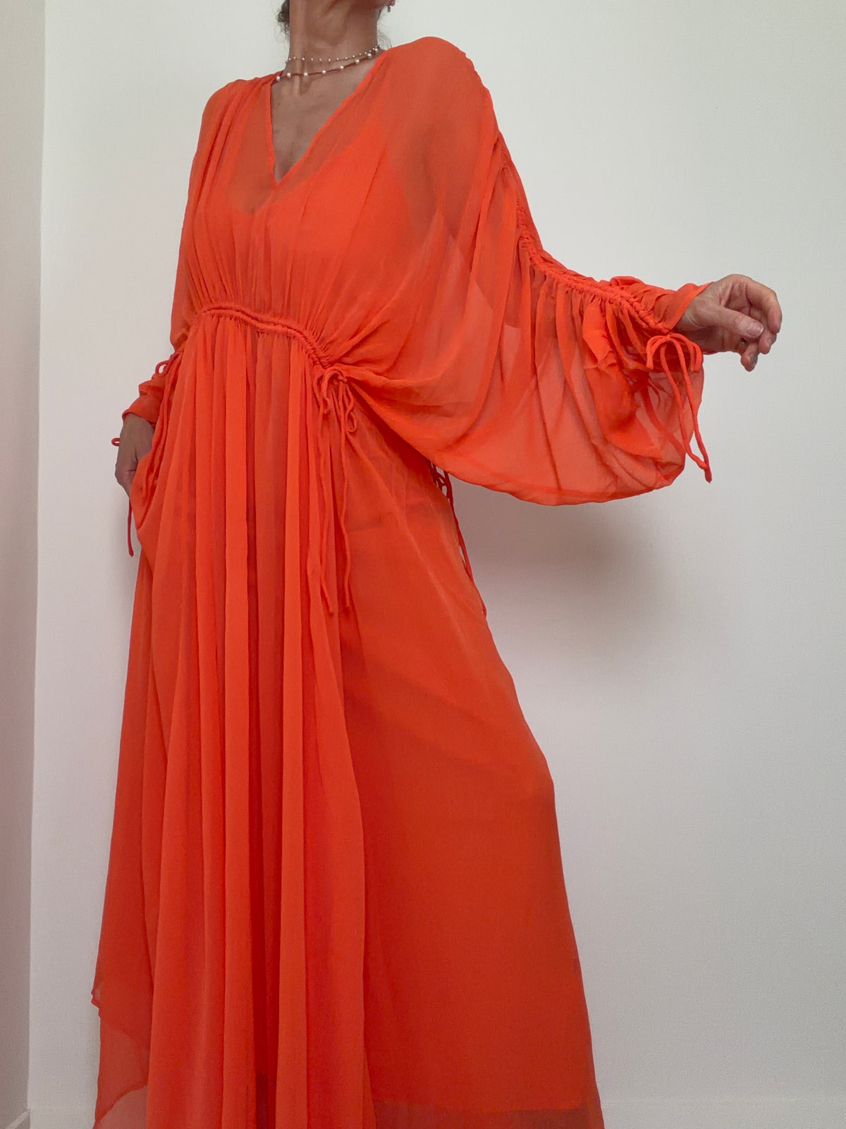 Coral Chiffon Maxi Dress