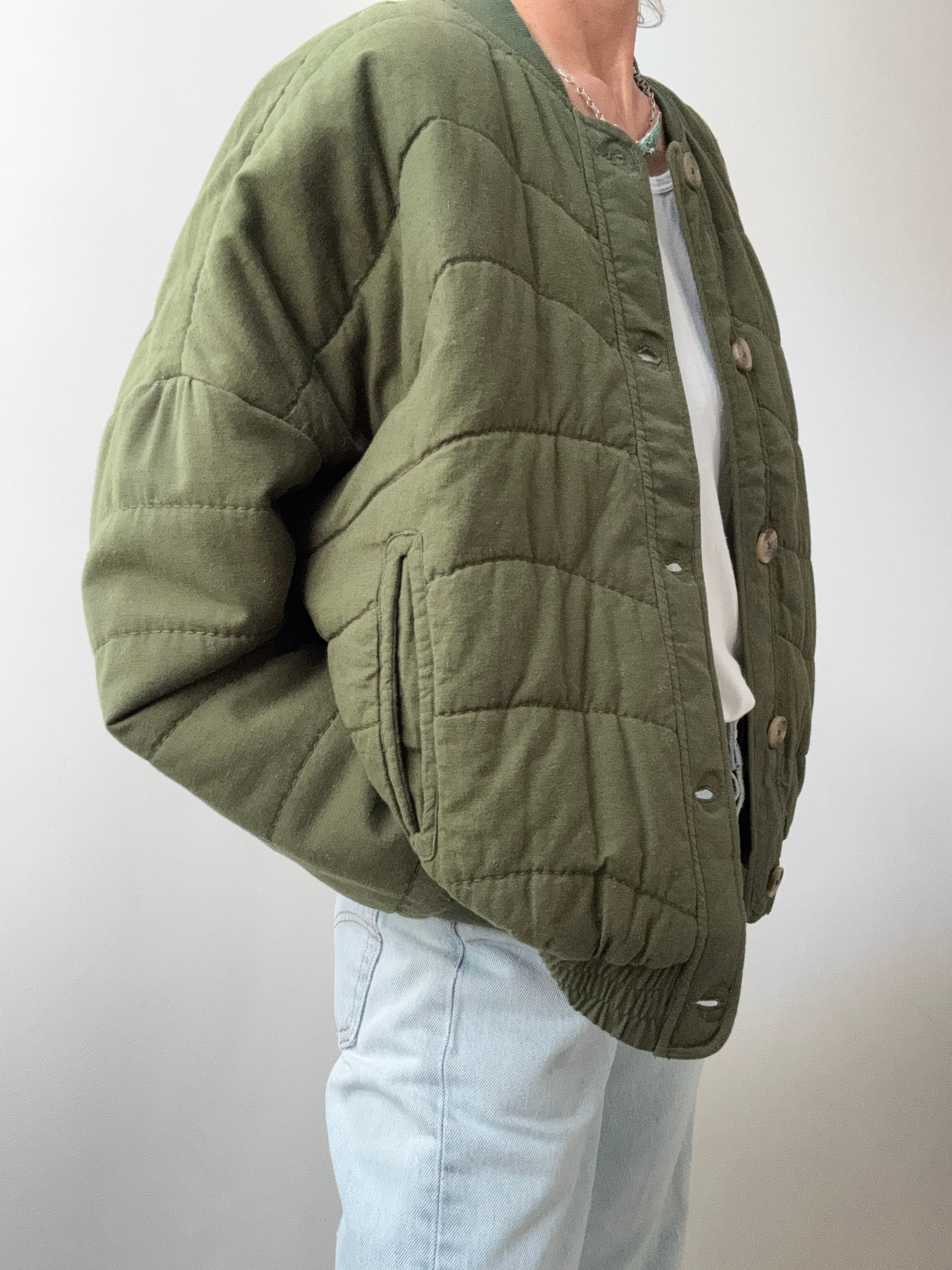 Dark Green Quilted Bomber | Jackets