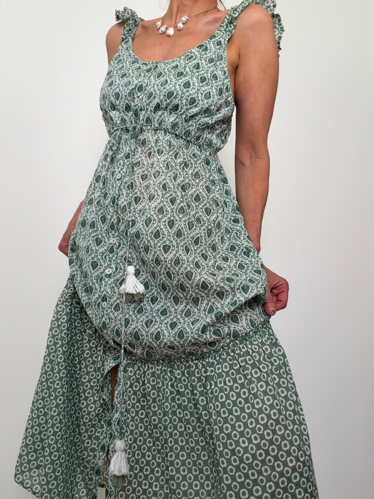 Organic Cotton Button Maxi Green