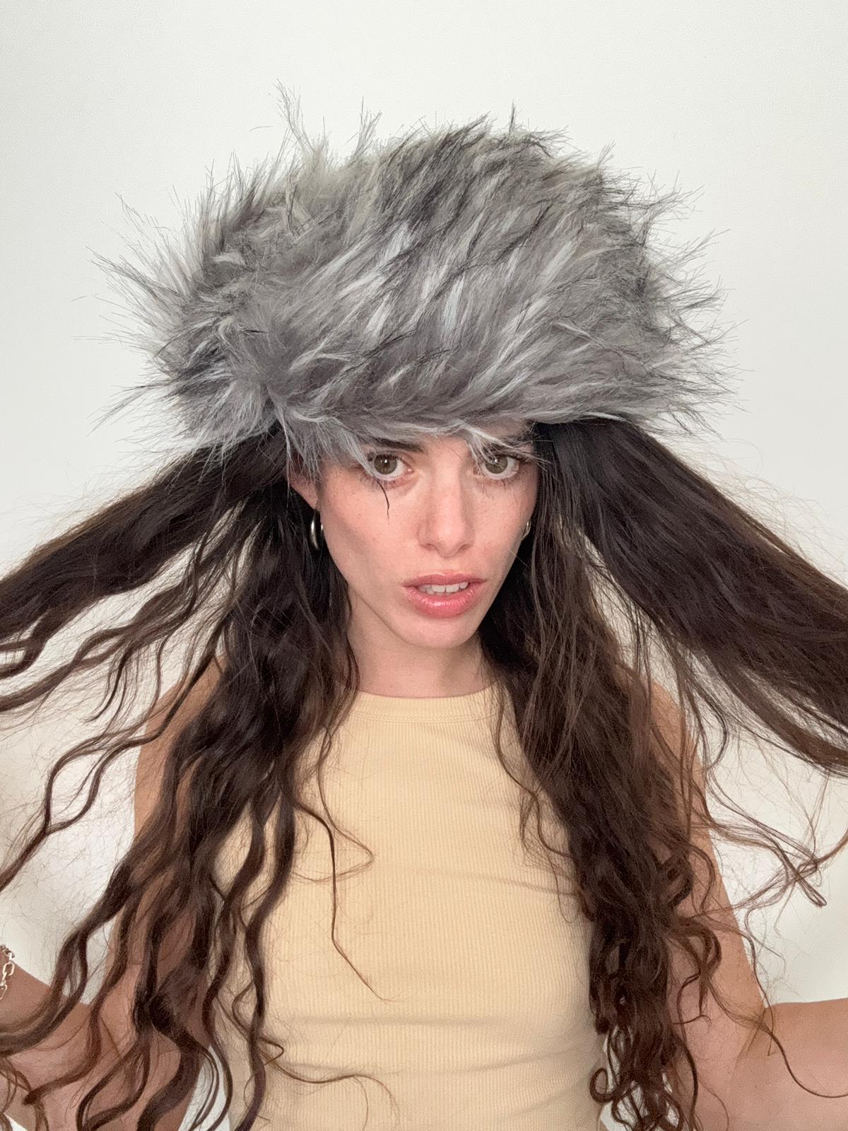 Trapper Hat Long Fur Grey