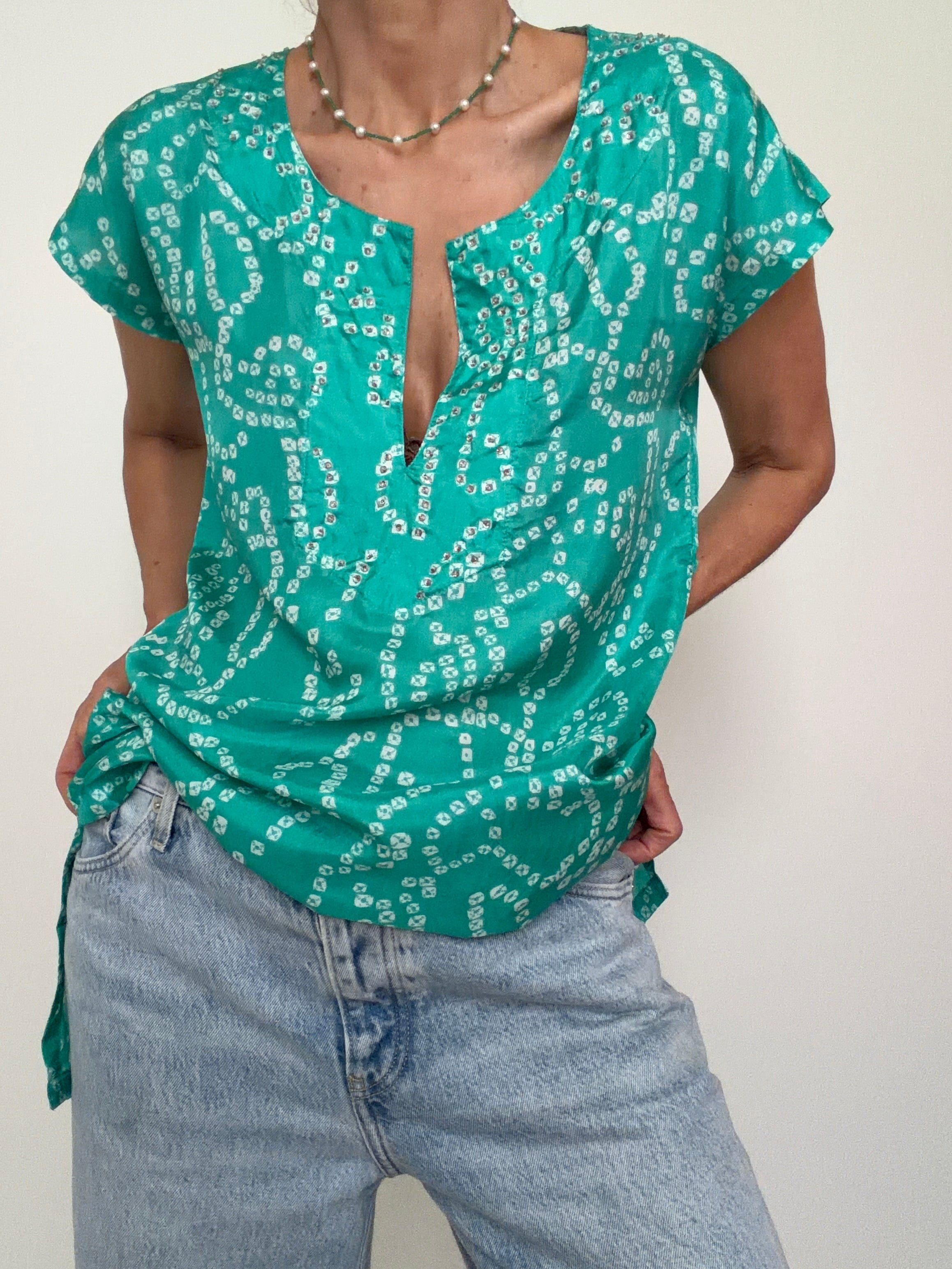 Bandhani Silk Kaftan Emerald