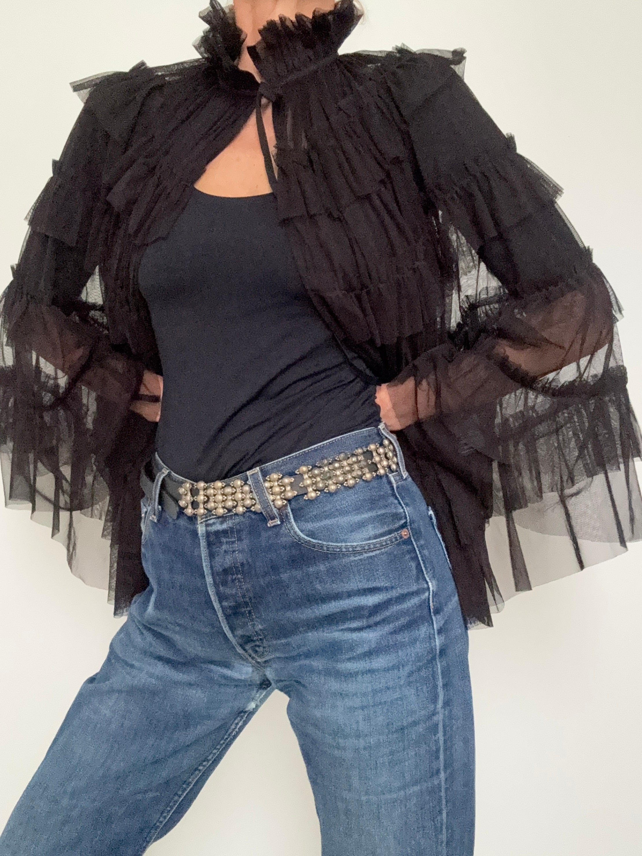 Aude Tiered Cape Coat Black | Jackets