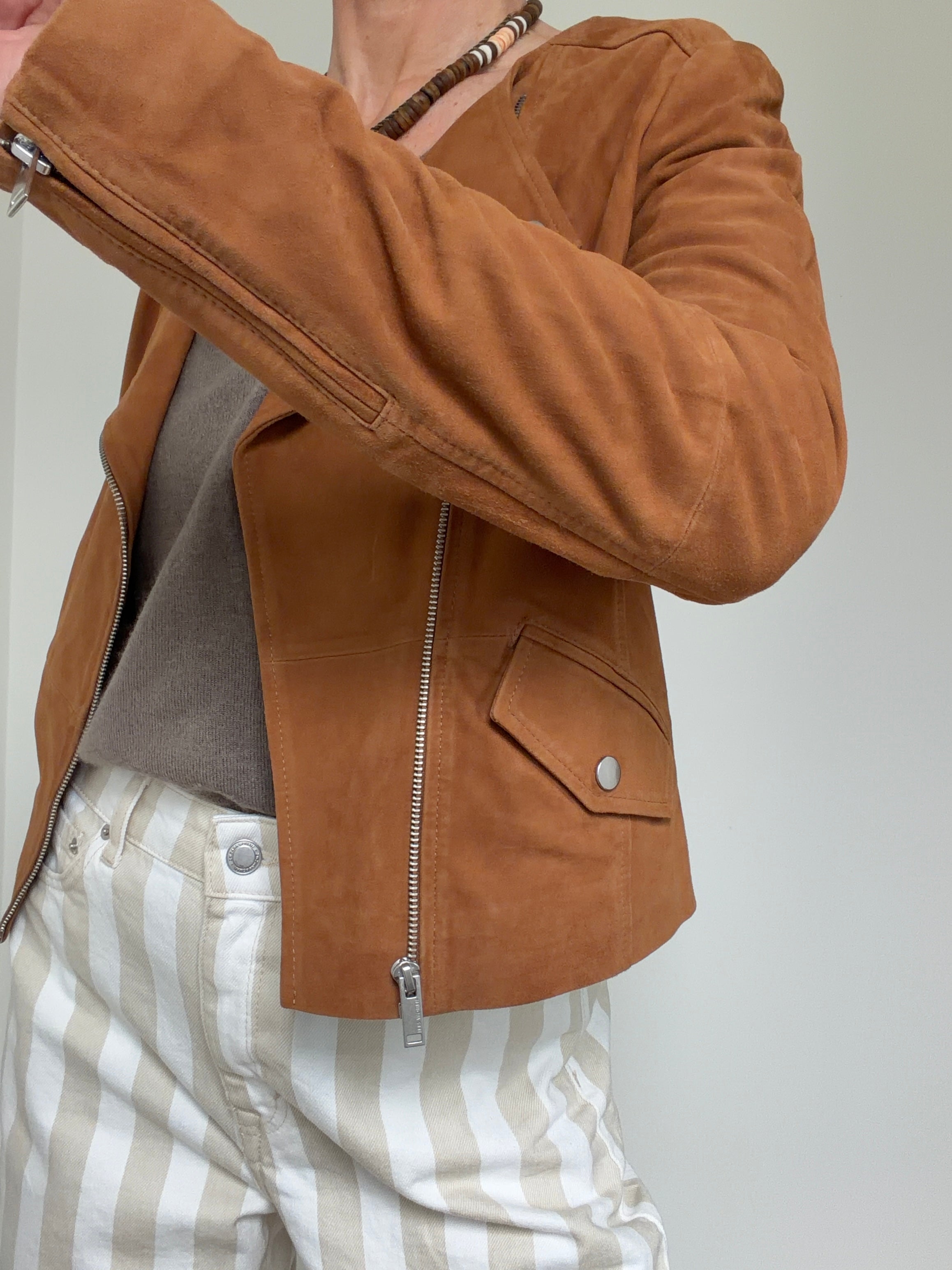 Suede Round Neck Fitted Jacket