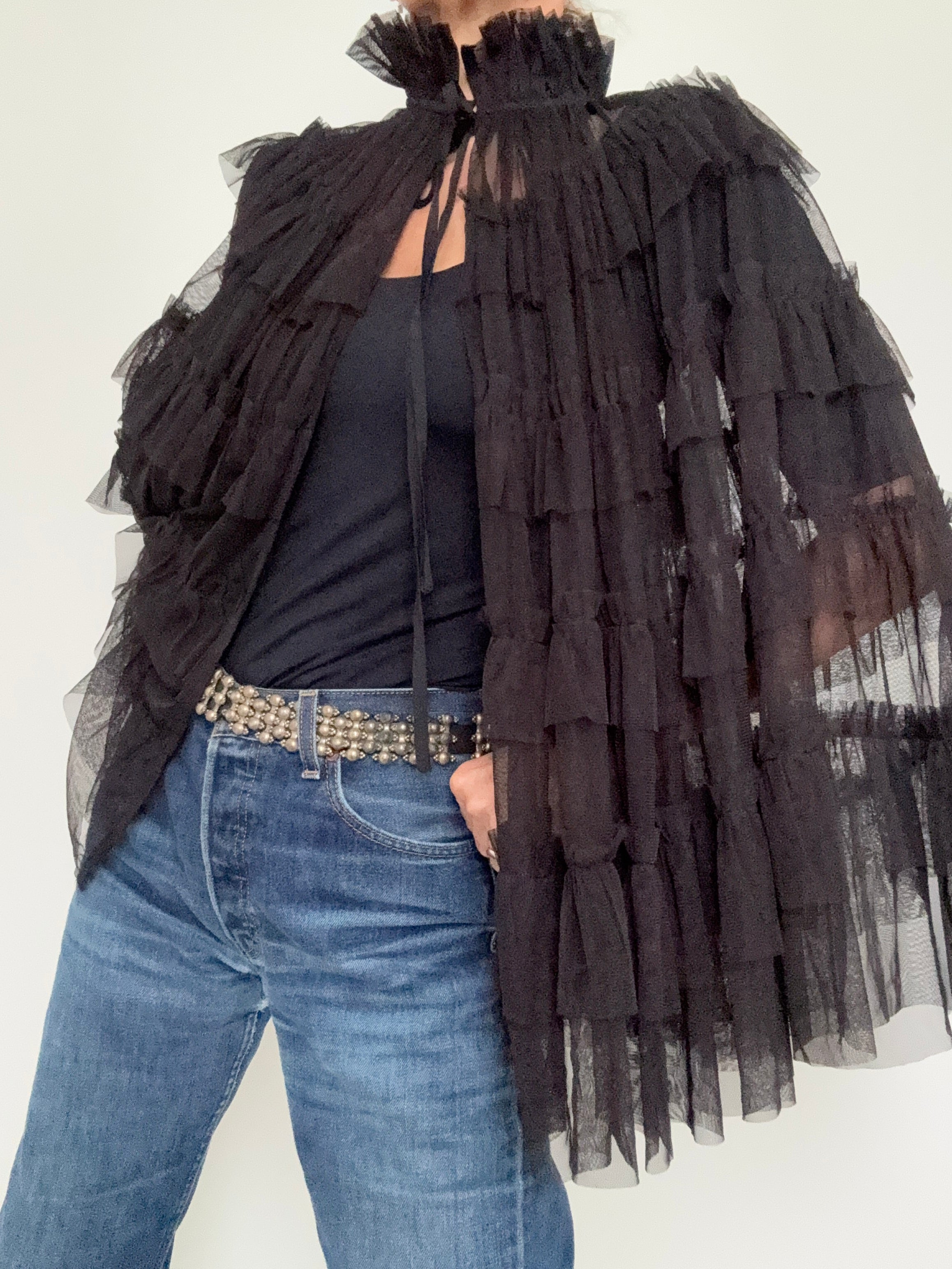 Aude Tiered Cape Coat Black | Jackets