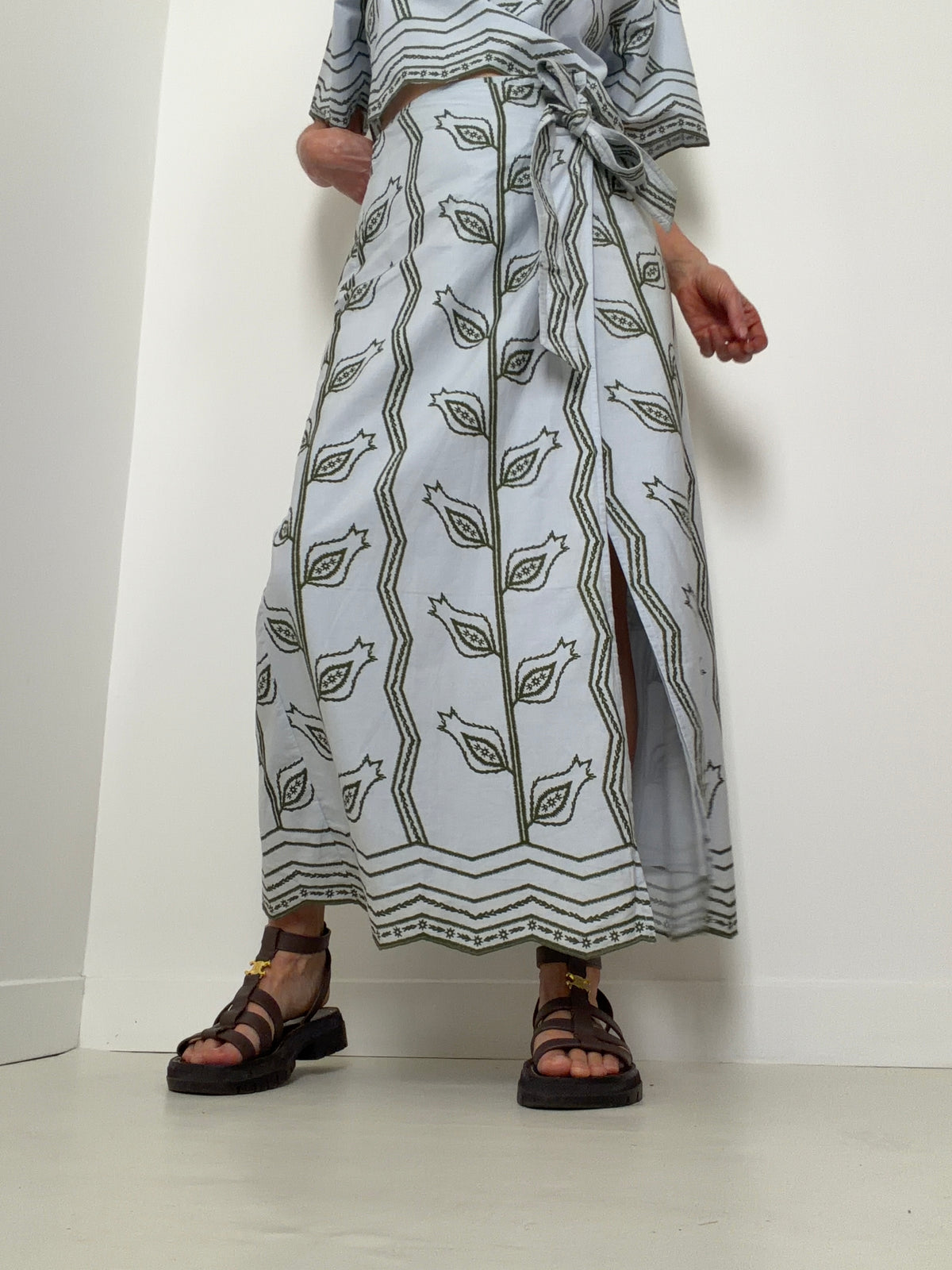 Sky Blue Paisley Leaf Wrap Skirt