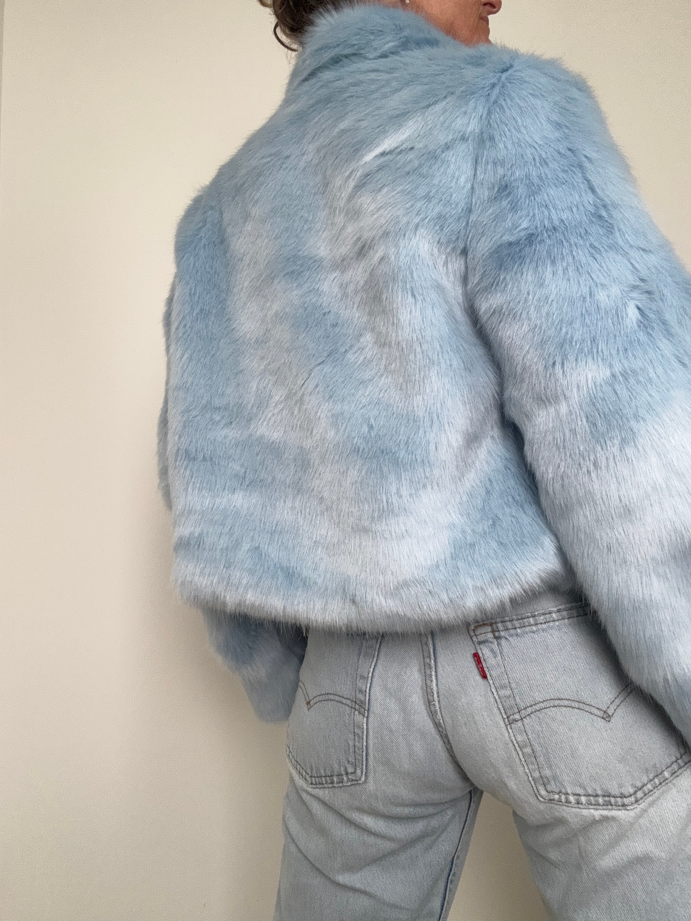 Cropped Sky Blue Rabbit Fur