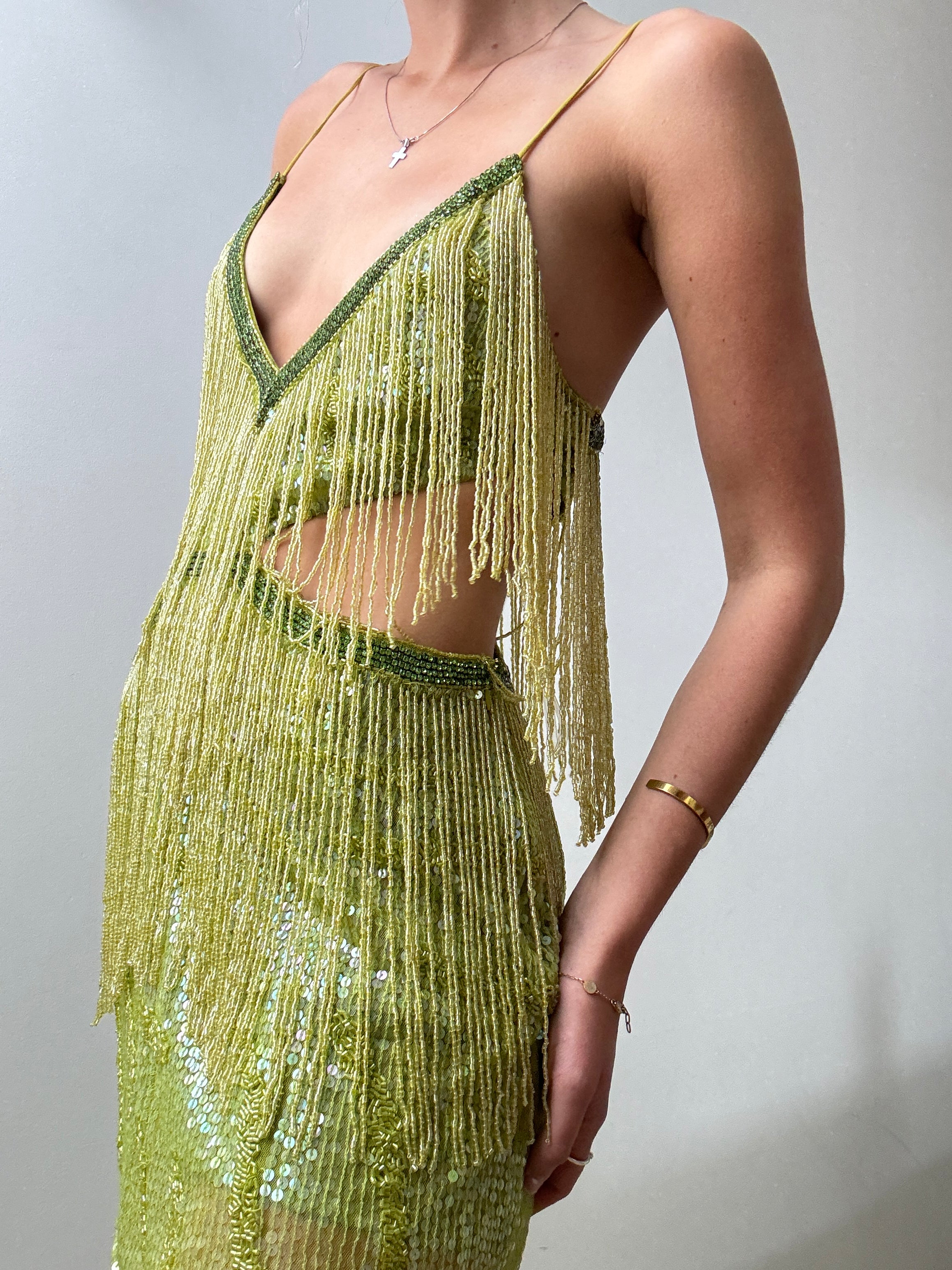 Tequila Sunrise Sequin Dress Lime