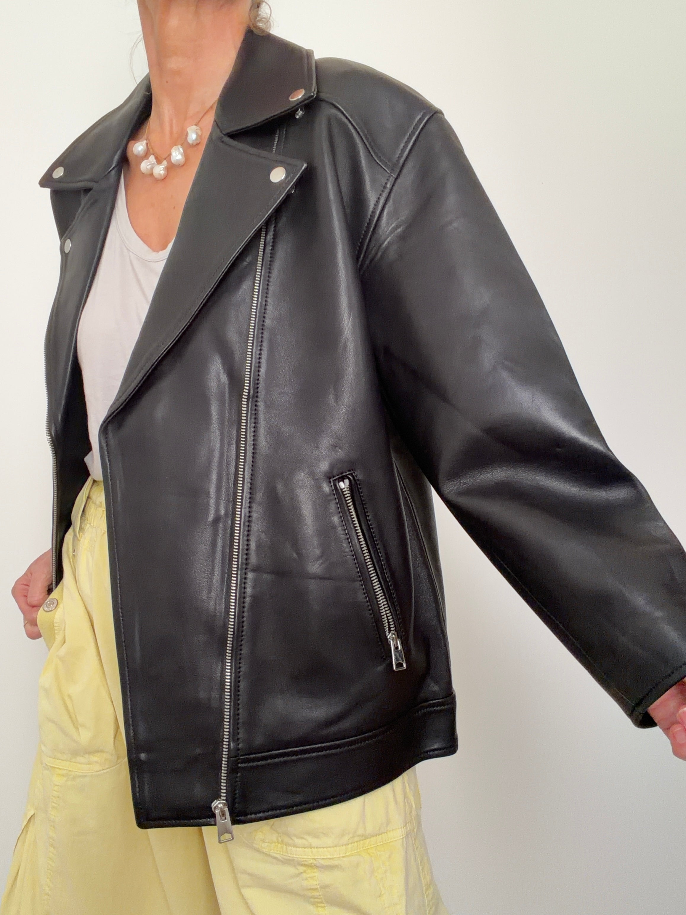 Oversized Leather Biker Midnight