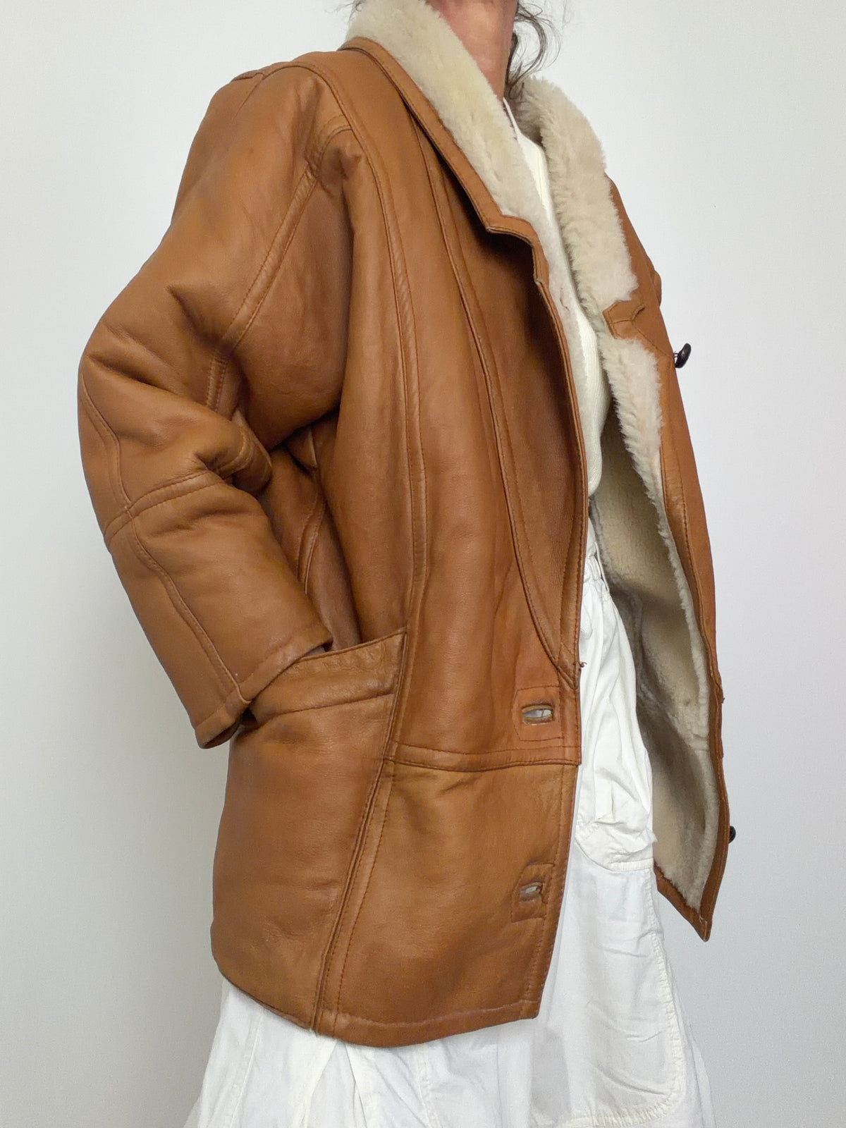 Vintage Cognac Shearling Coat