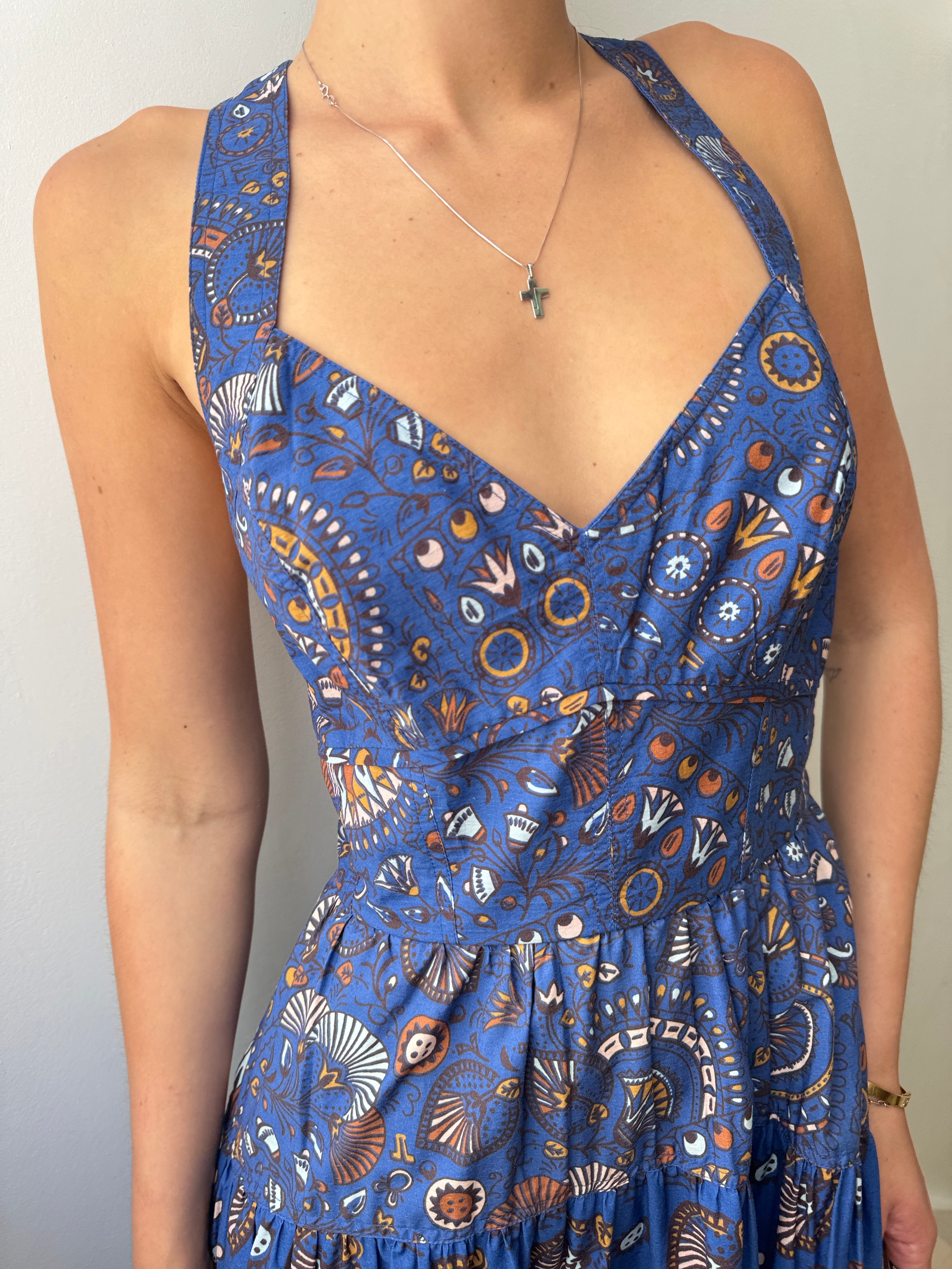 Blue Motif Maxi Dress