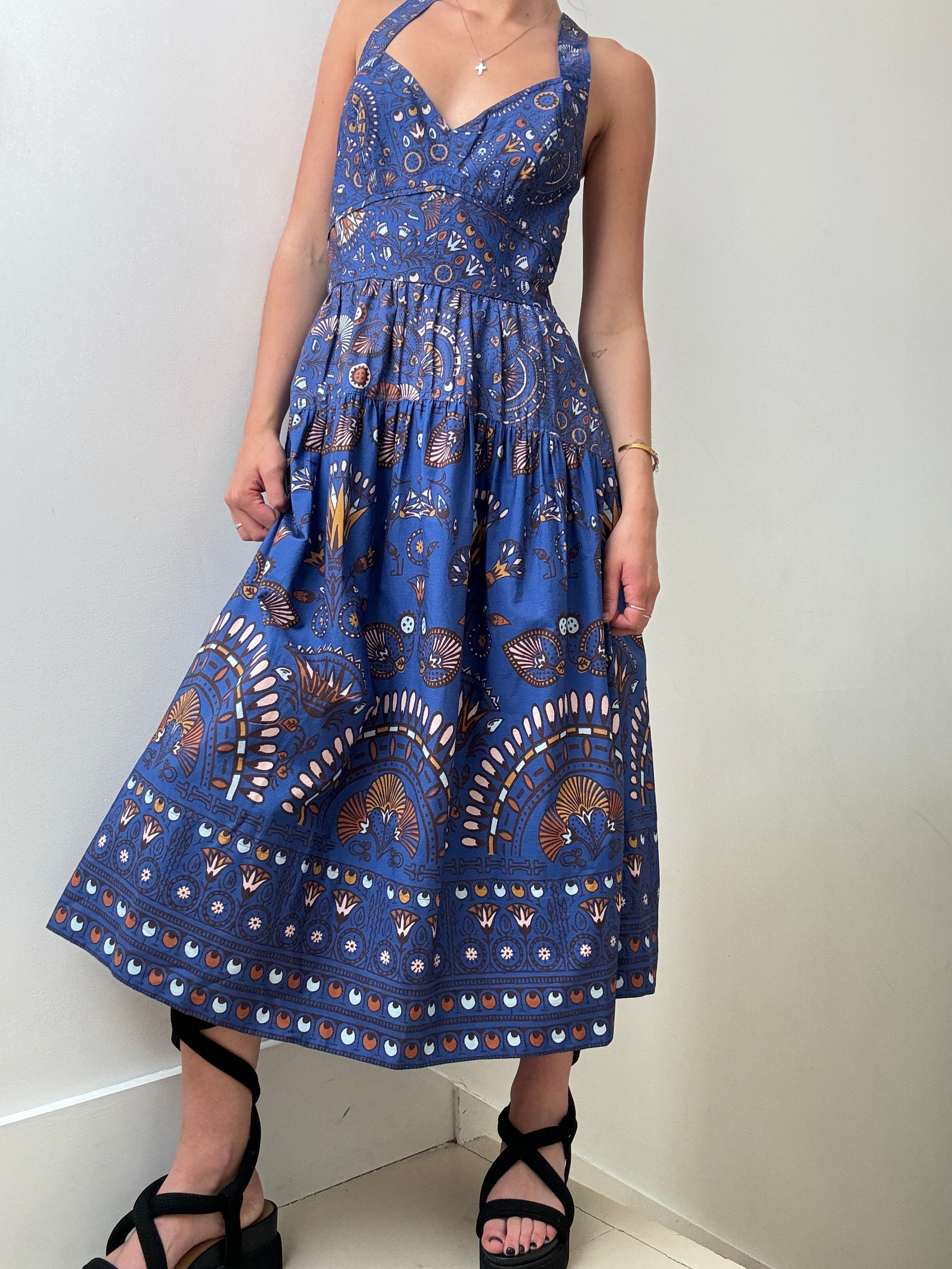 Blue Motif Maxi Dress | Dresses