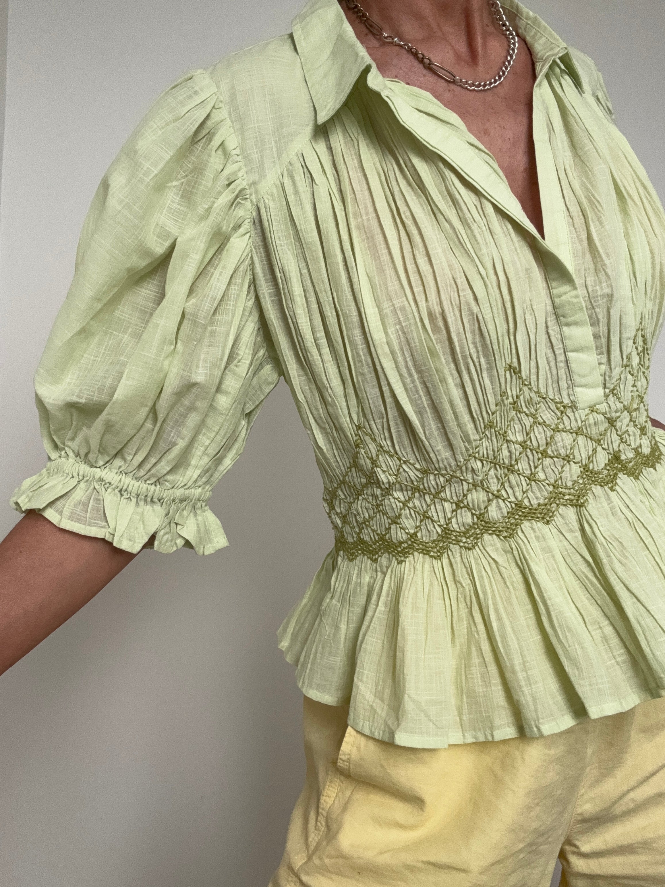 Anthropologie Tops Mint Smocked Shirt