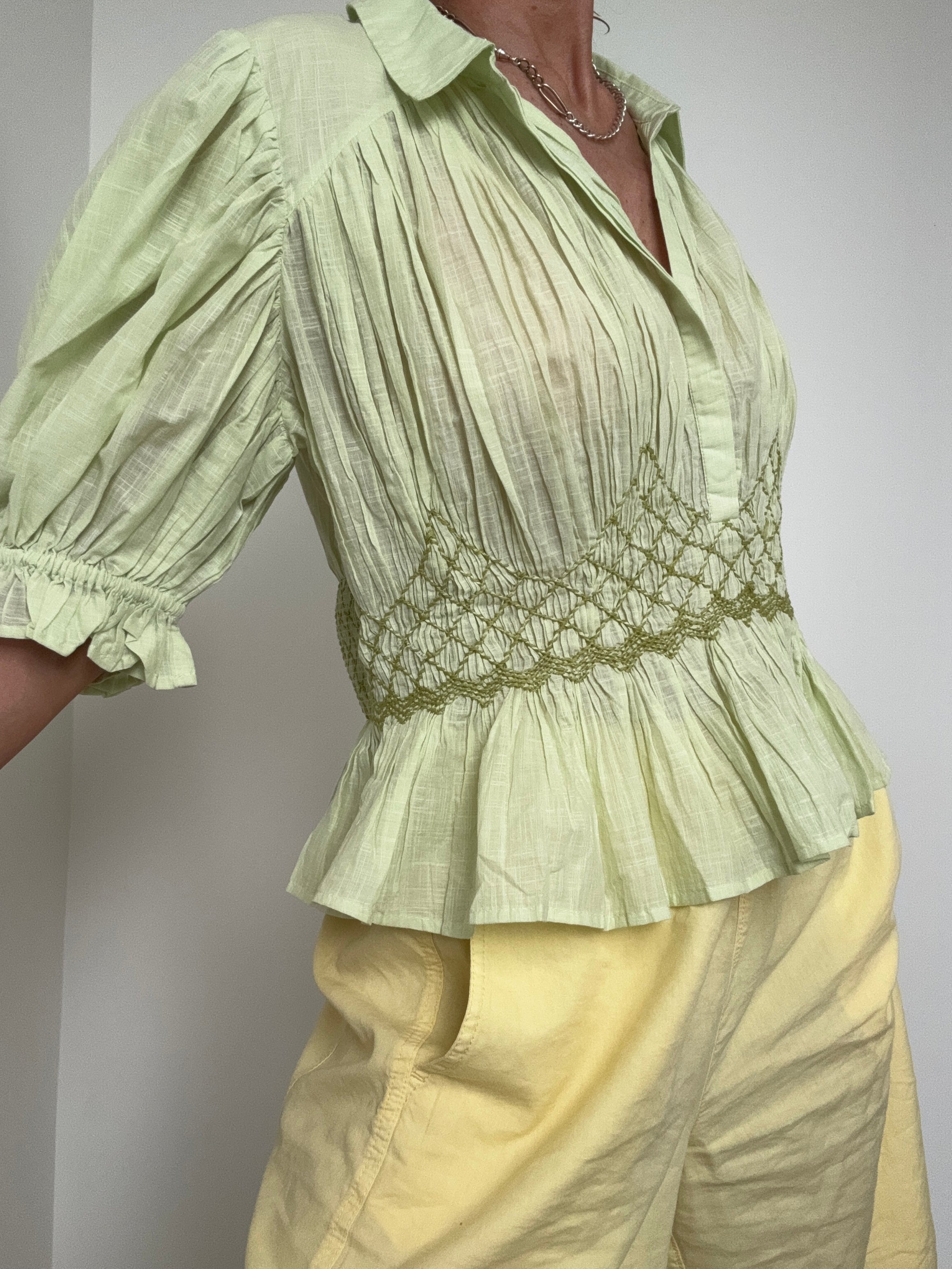 Anthropologie Tops Mint Smocked Shirt