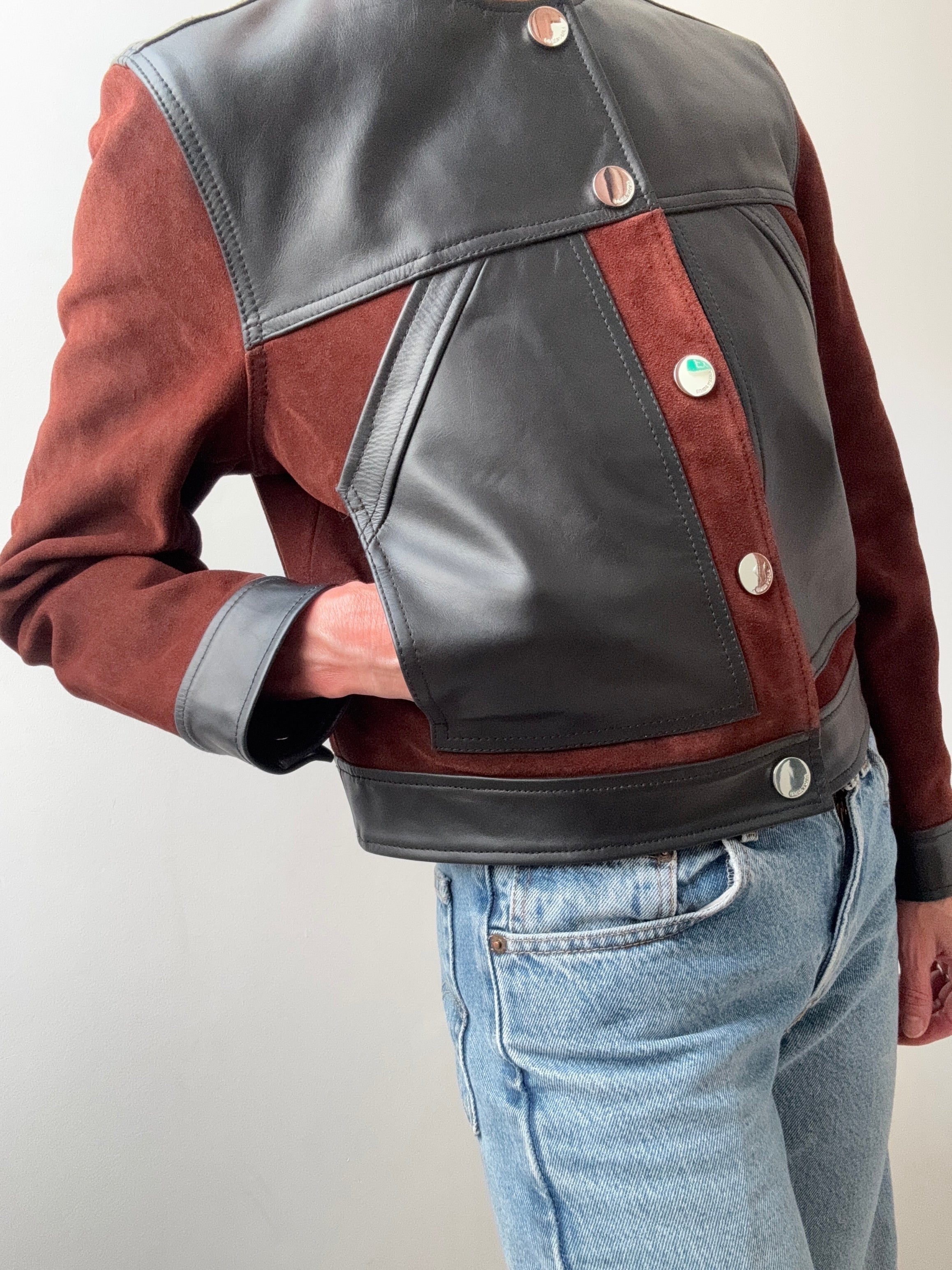 Bimba Y Lola Jackets Black Leather Two Tone Jacket
