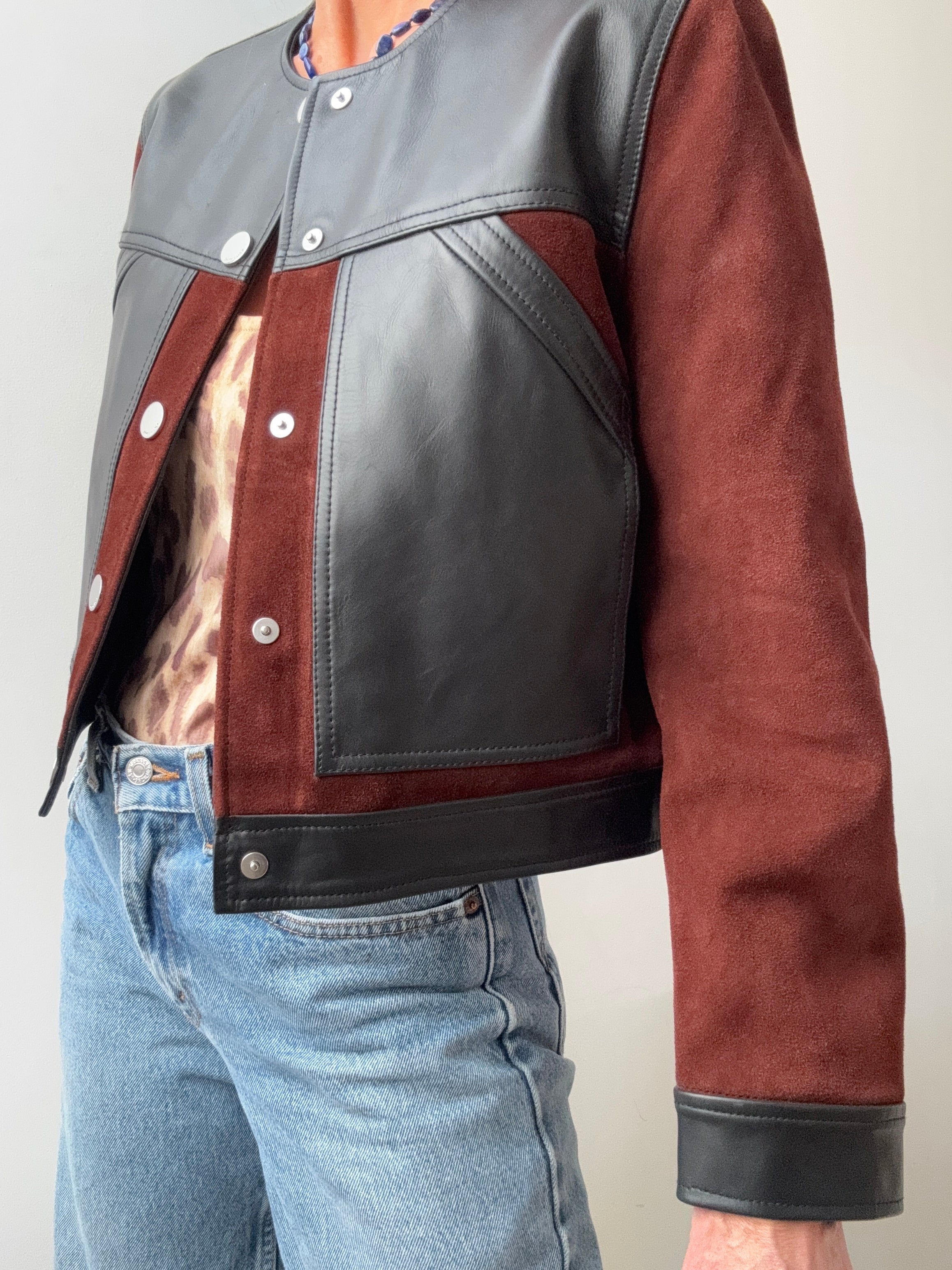 Bimba Y Lola Jackets Black Leather Two Tone Jacket