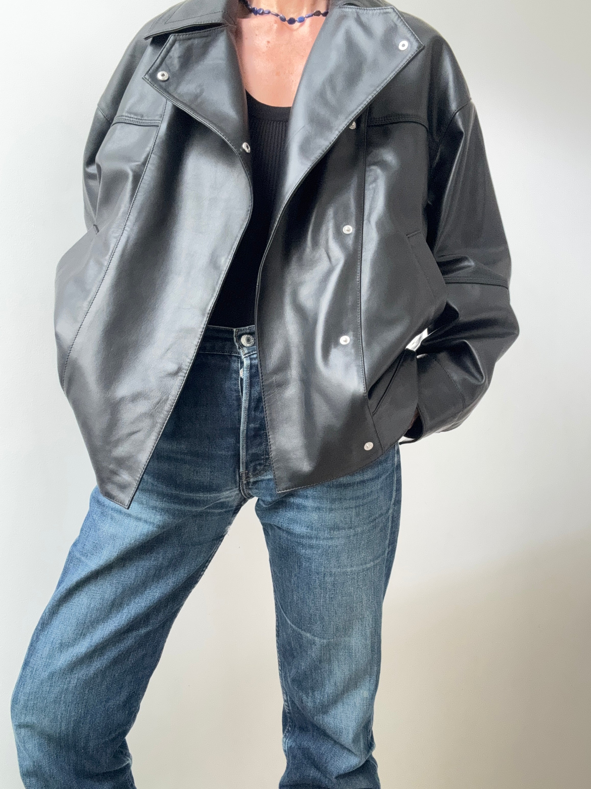 Bimba Y Lola Jackets Cross Front Leather Jacket Black