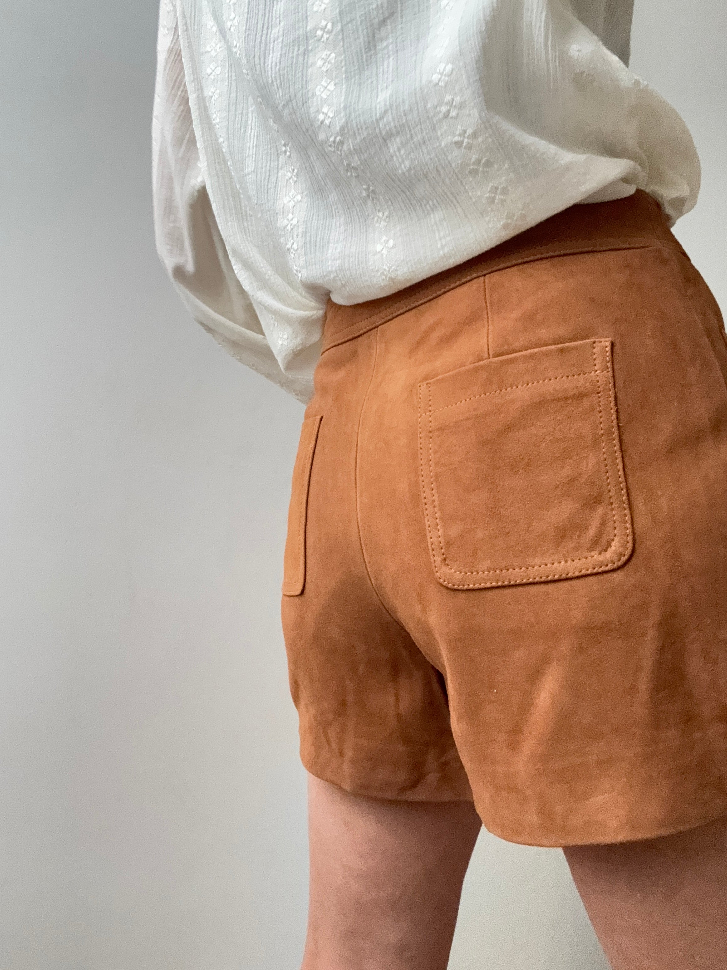 Claudie Pierlot Shorts Lace Suede Leather Shorts Tan