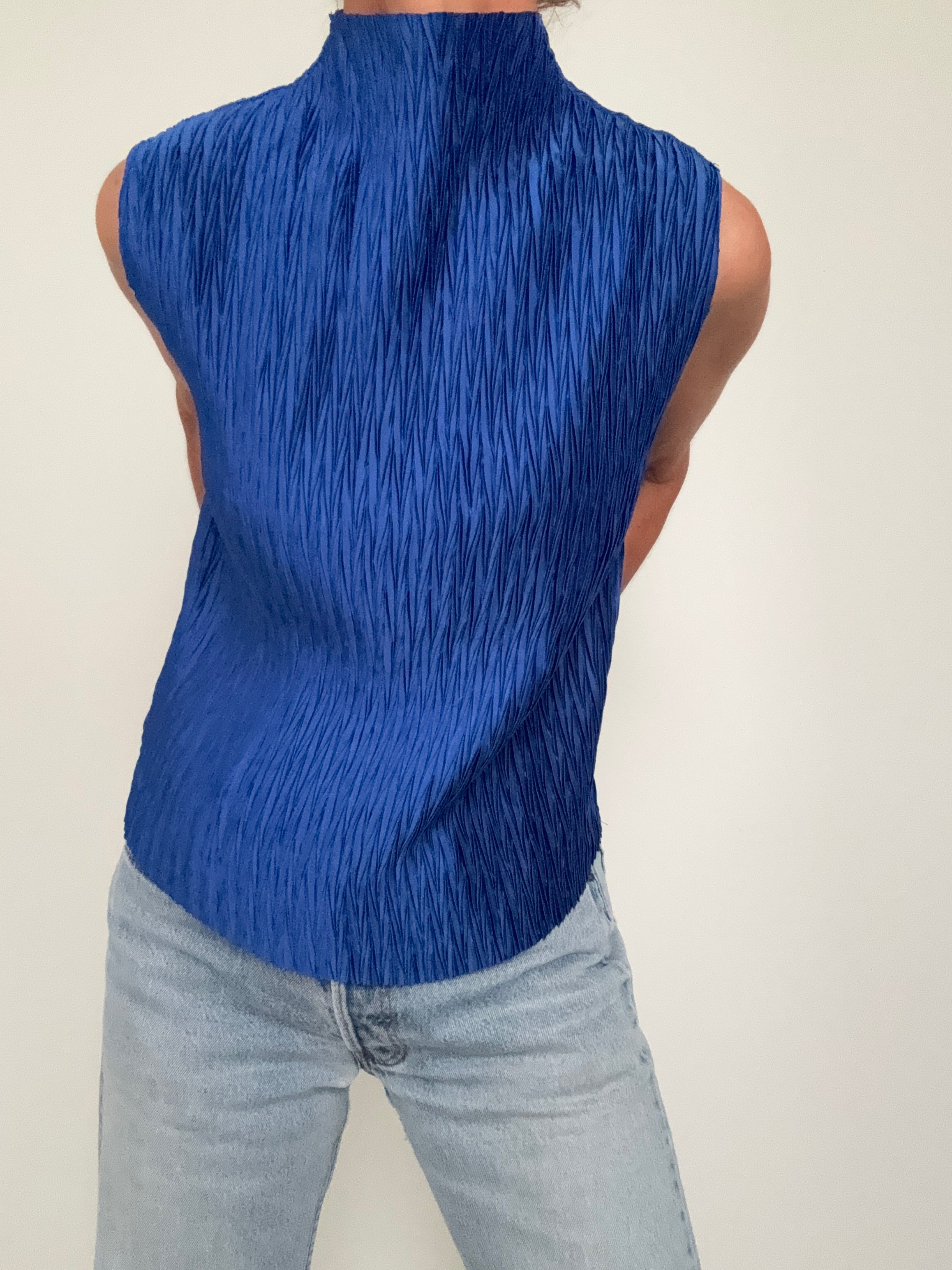 DKNY Tops High Neck Crinkle Top Cerulean