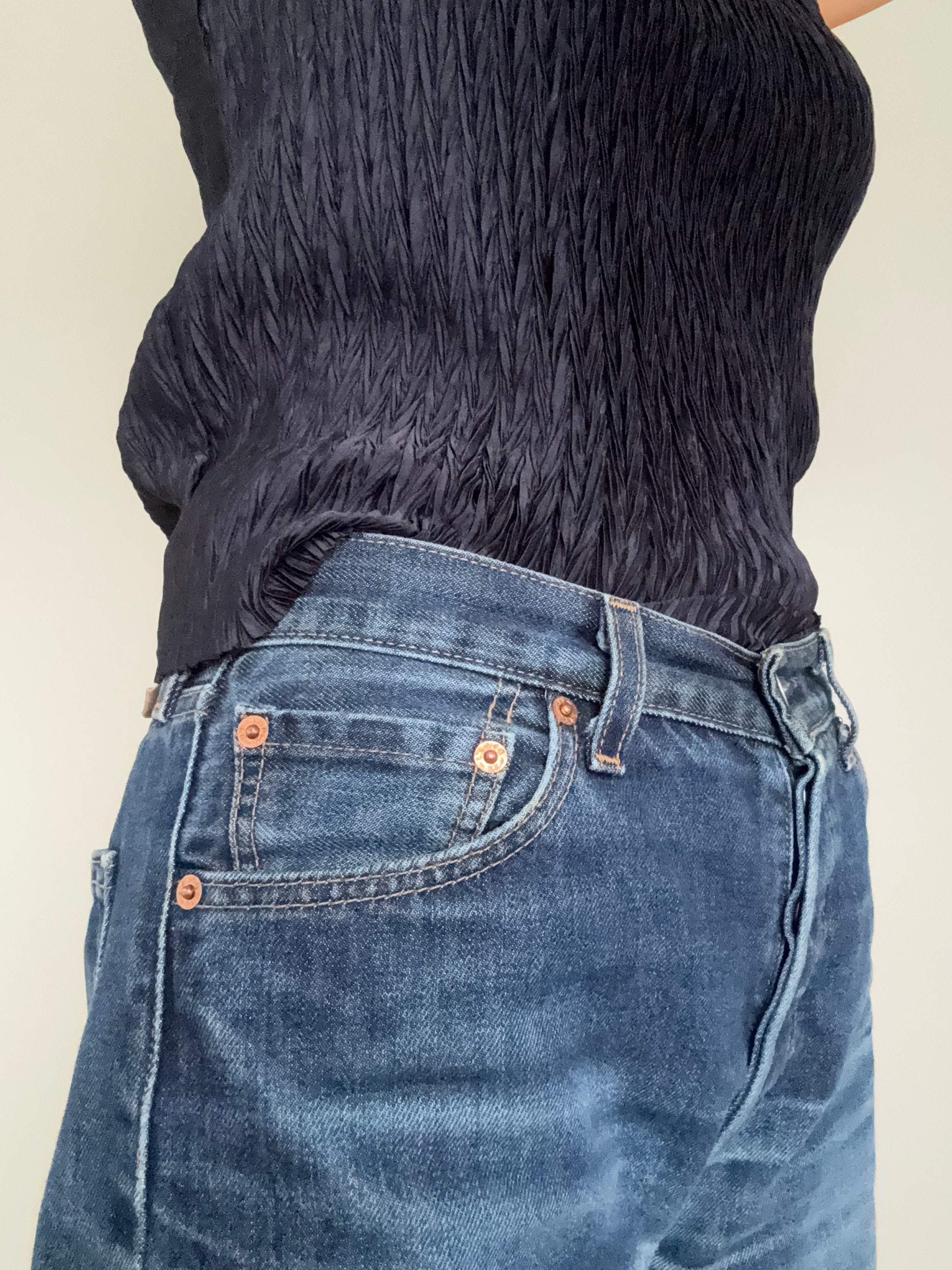 DKNY Tops High Neck Crinkle Top Navy