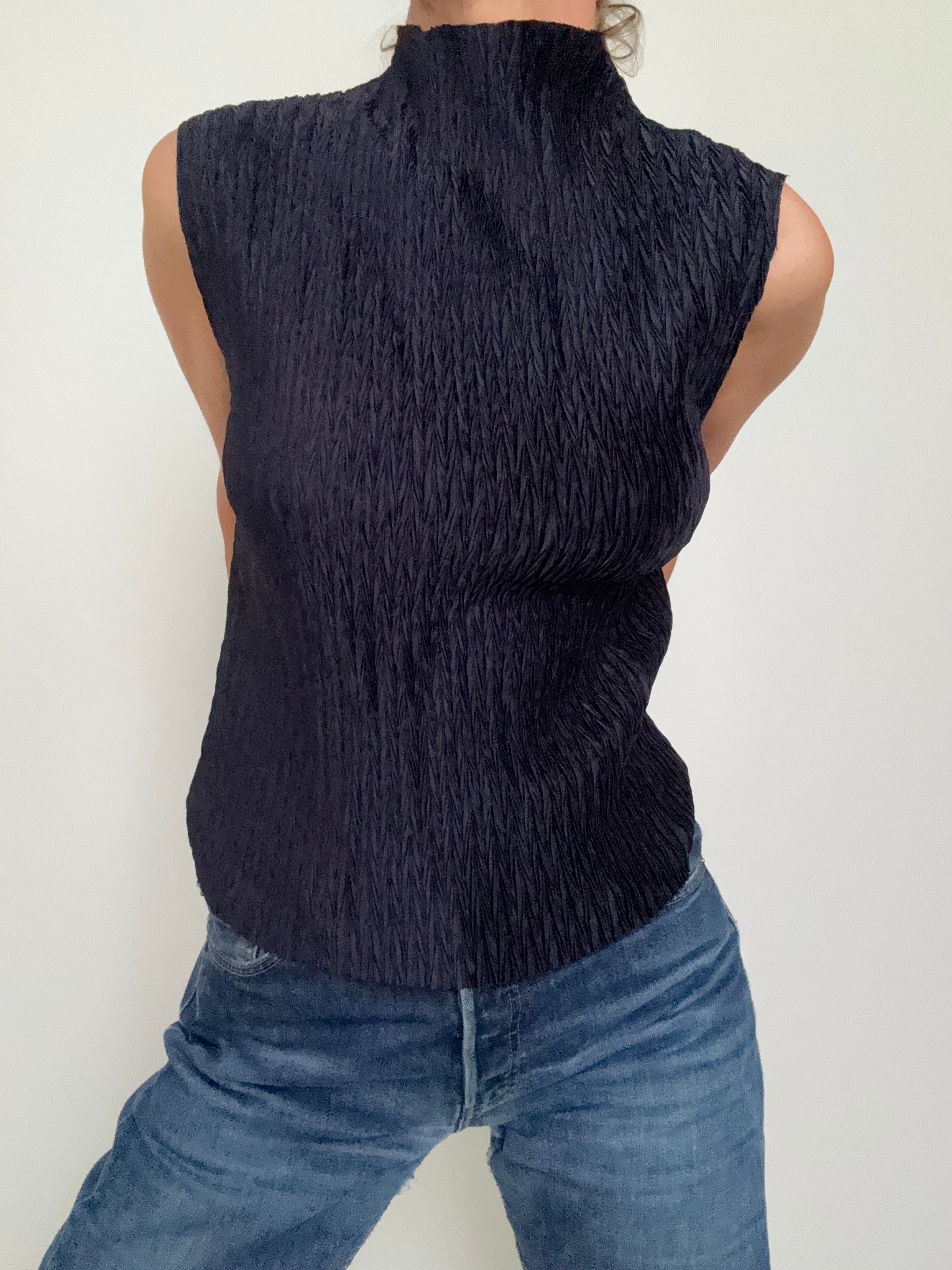DKNY Tops High Neck Crinkle Top Navy