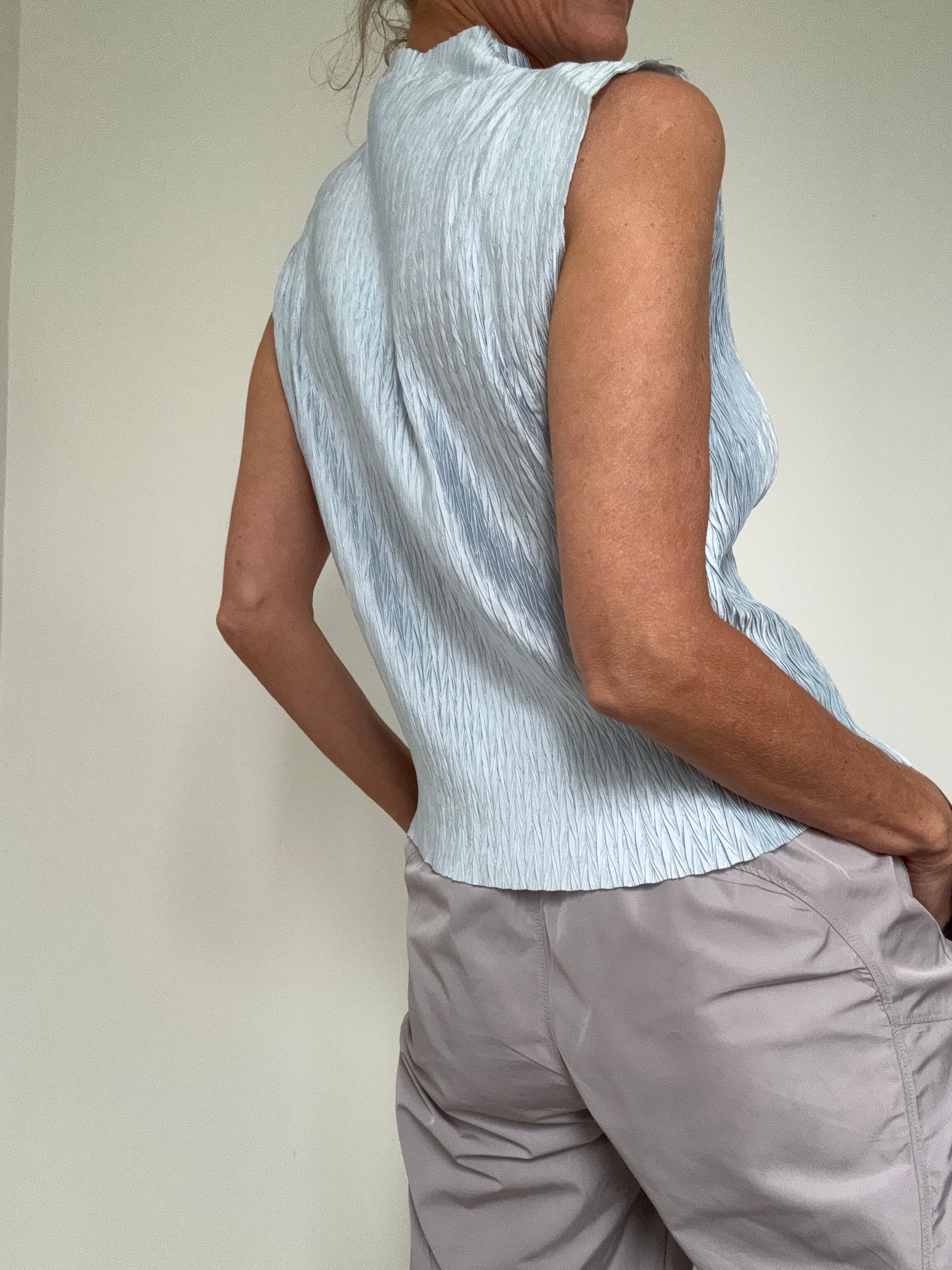 DKNY Tops High Neck Crinkle Top Sky