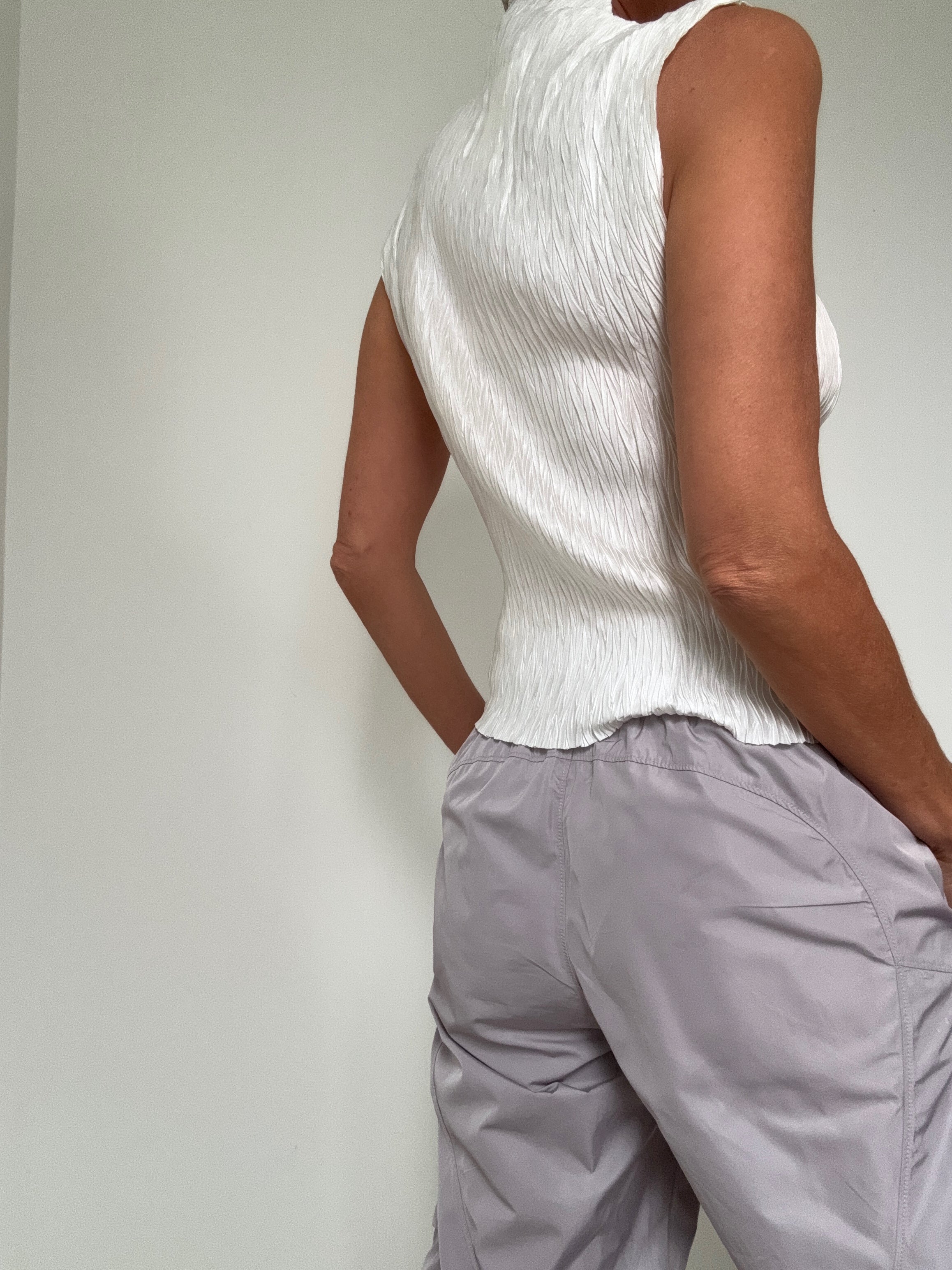 DKNY Tops High Neck Crinkle Top Snow