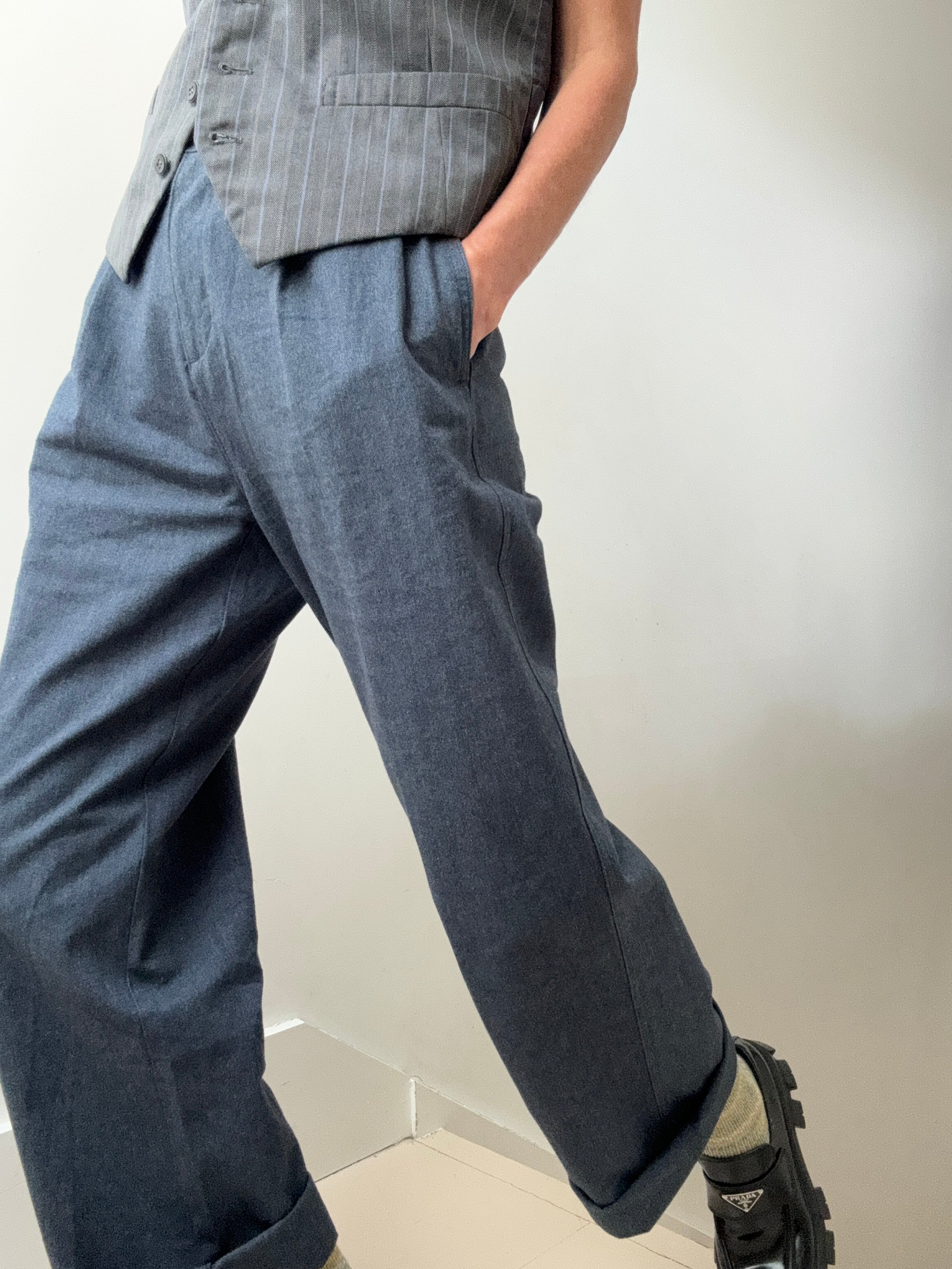 Dockers Pants Dockers High Pleated Wide Leg Trousers Blue Herringbone