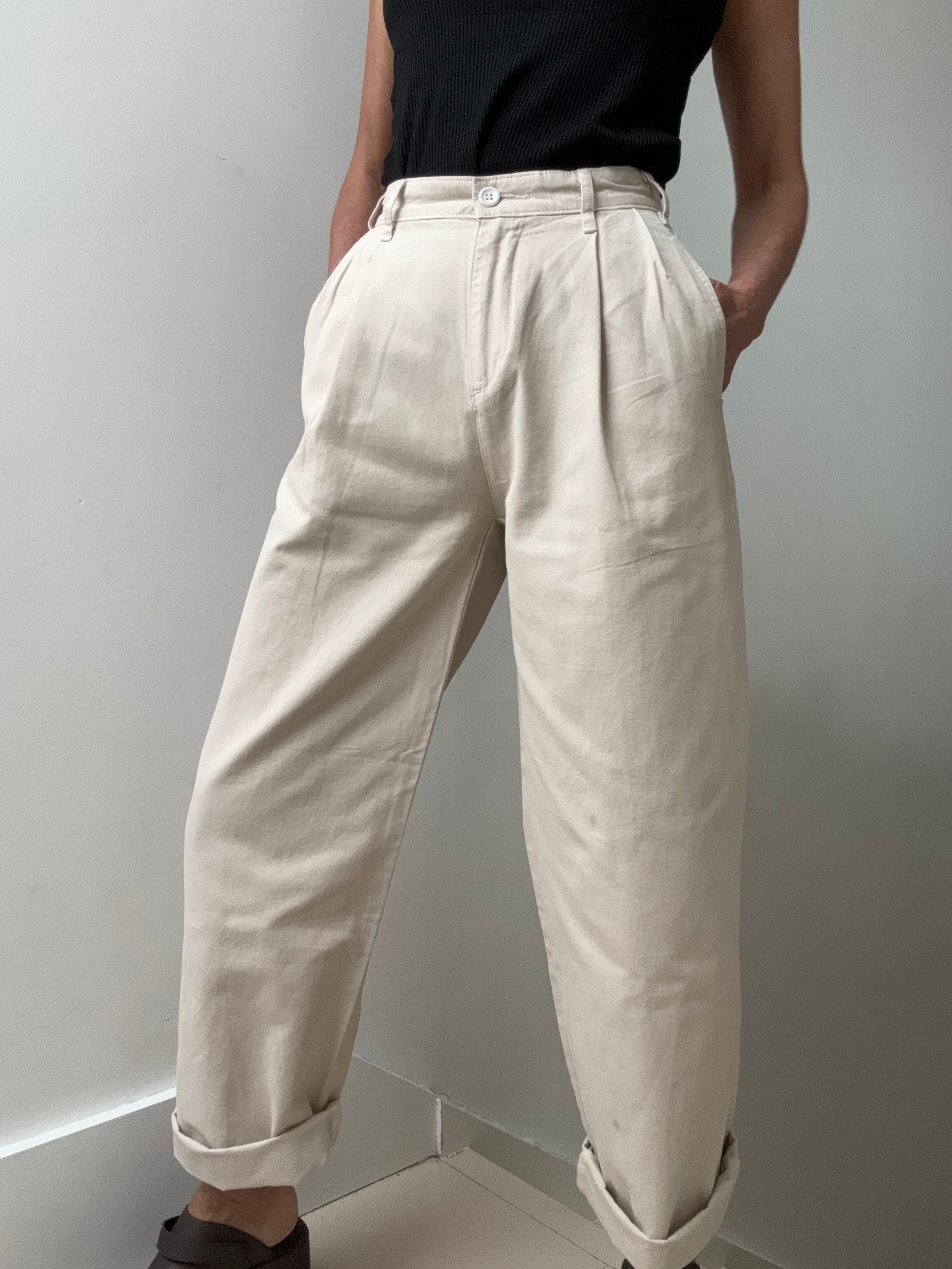 dockers pants dockers high pleated wide leg trousers natural 32308909670534