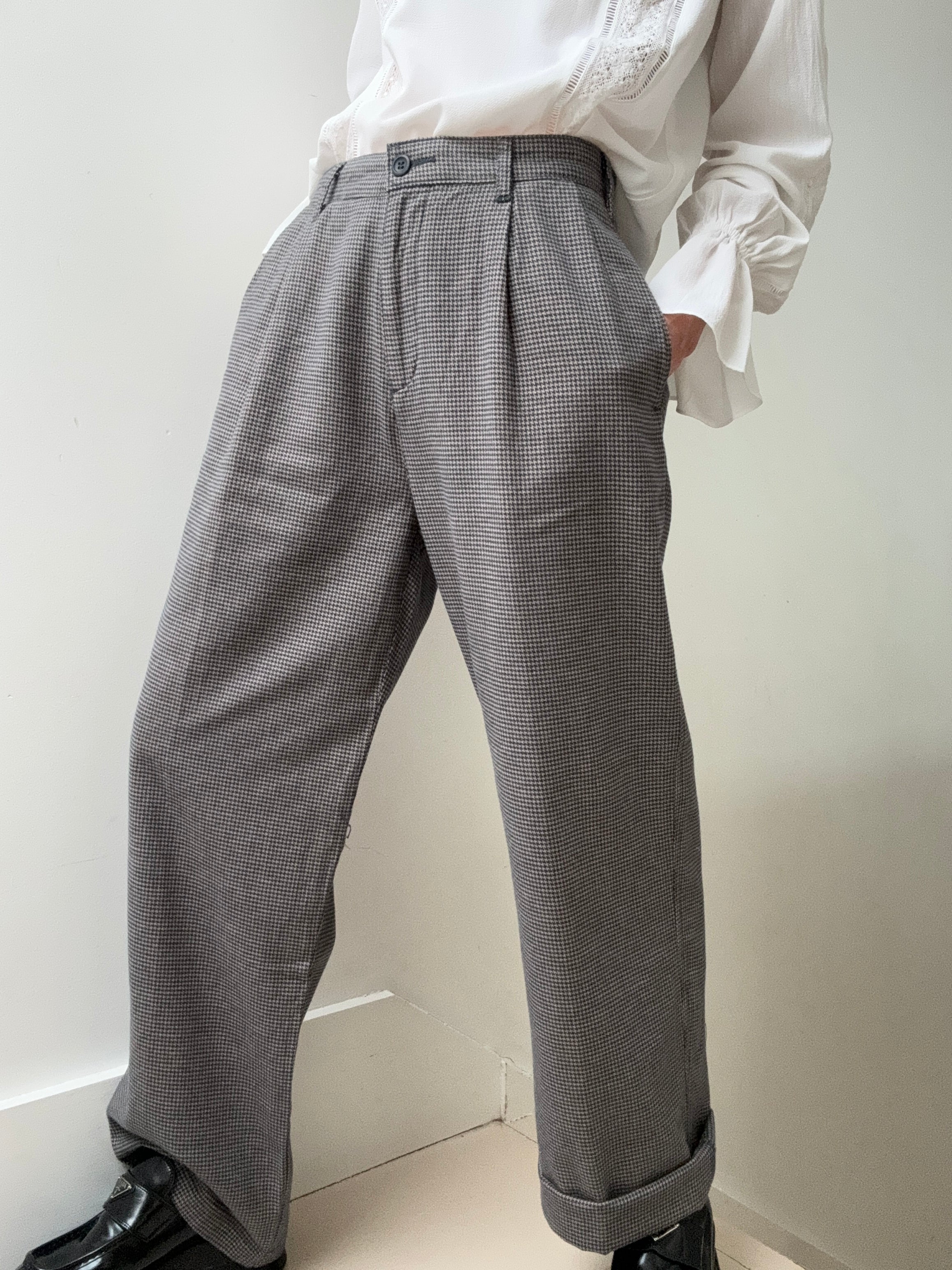 Dockers Pants ockers HIgh Pleated Wide Leg Trousers Blue Houndstooth