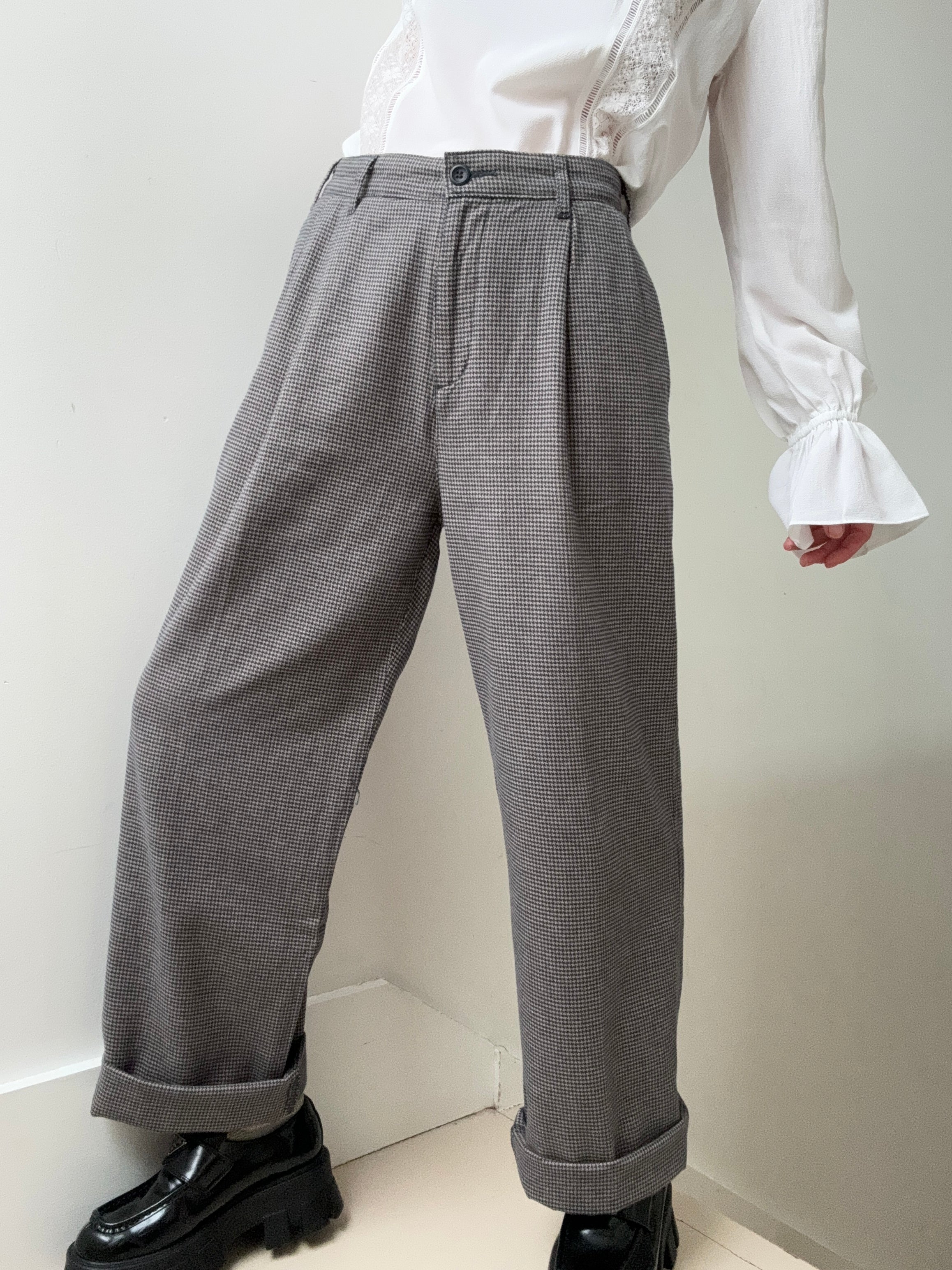 Dockers Pants ockers HIgh Pleated Wide Leg Trousers Blue Houndstooth