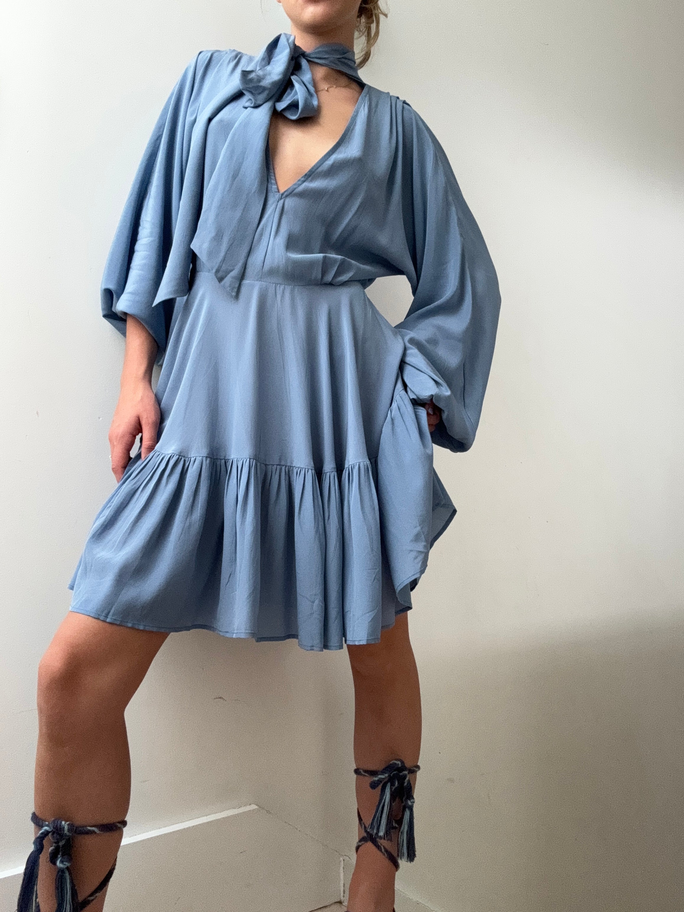 Evarae Dresses Evarae Tie Short Dress Blue