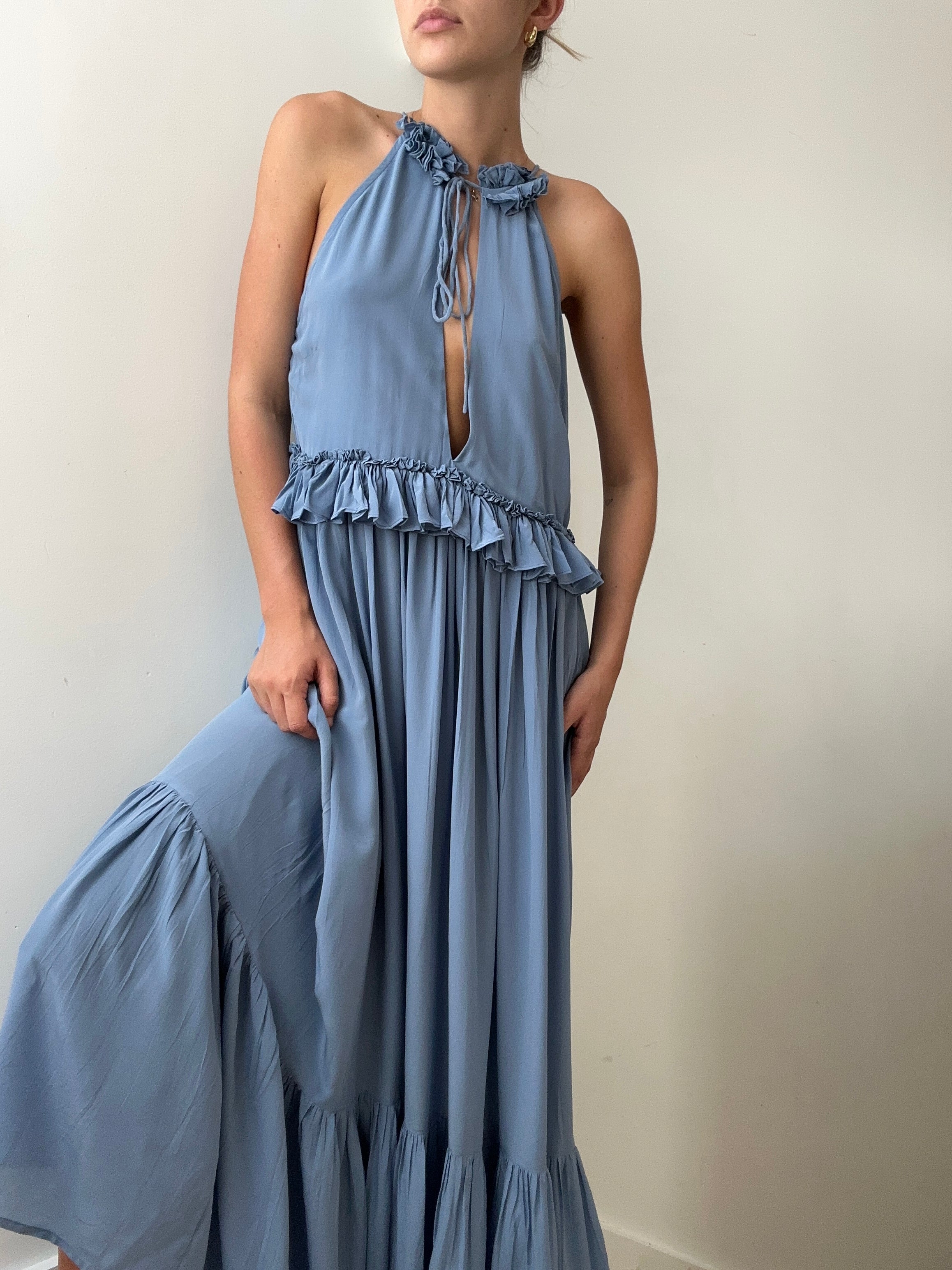 Evarae Dresses Medium Silk Frill Maxi Dress