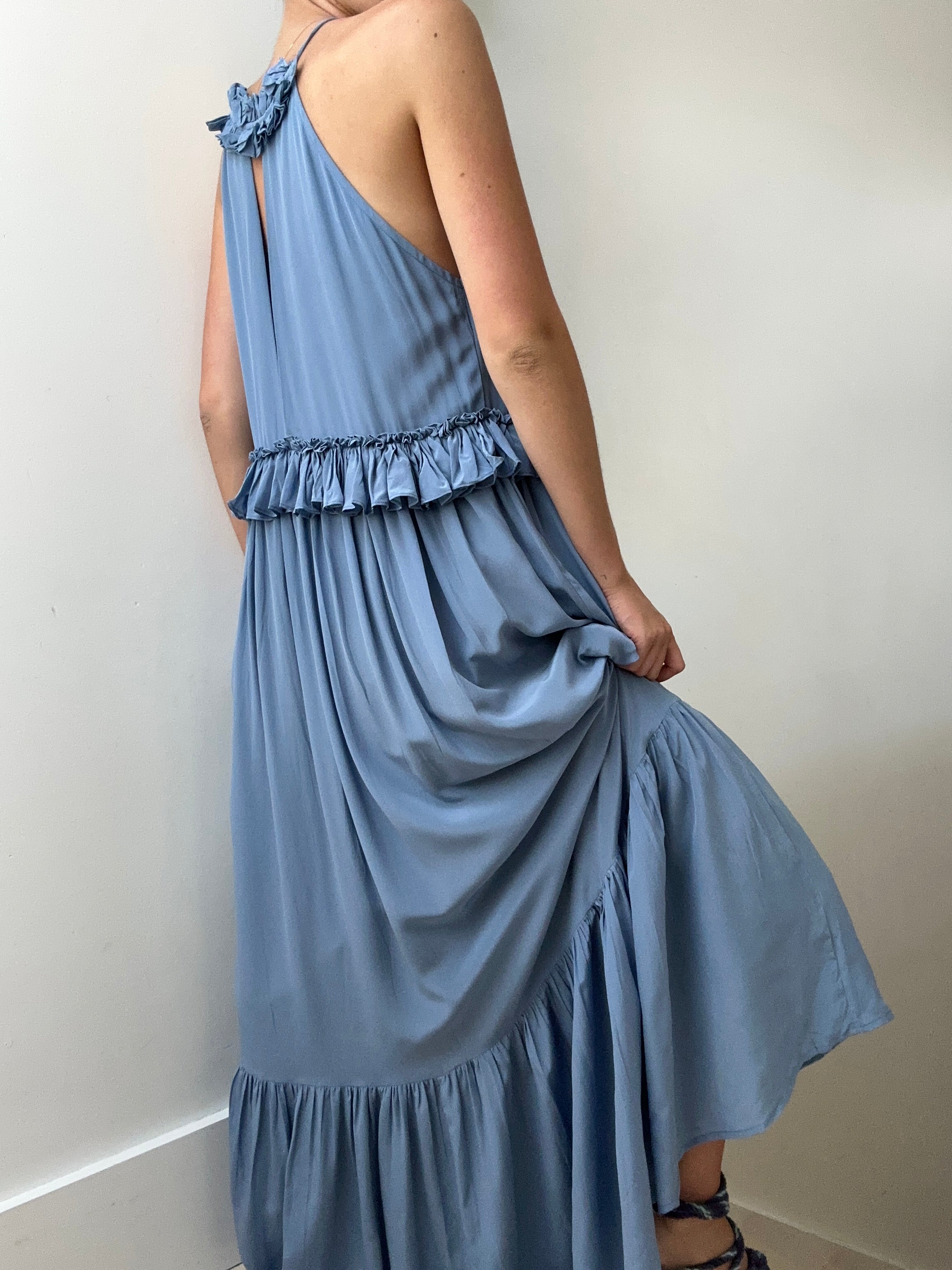 Evarae Dresses Medium Silk Frill Maxi Dress